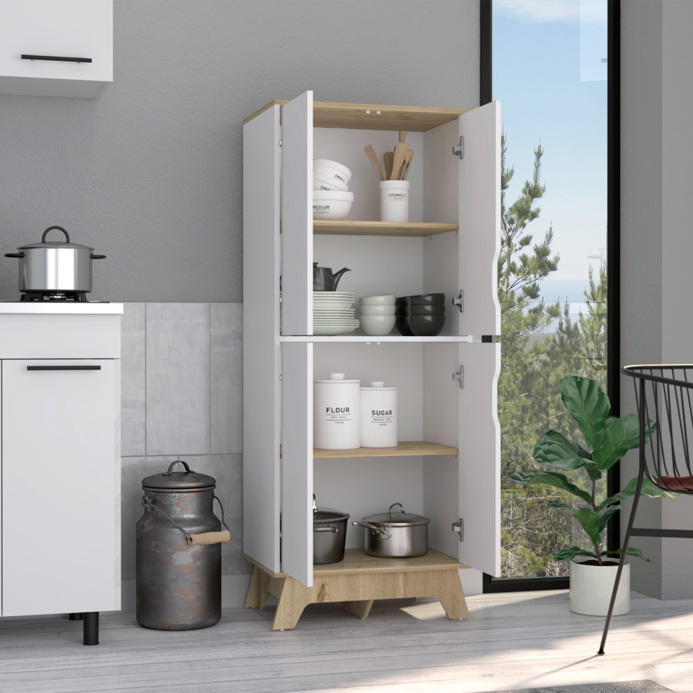 DEPOT E-SHOP Dahoon Double Kitchen Pantry Double Kitchen Pantry, Double Door Cabinet, Four Shelves, Light Oak / White