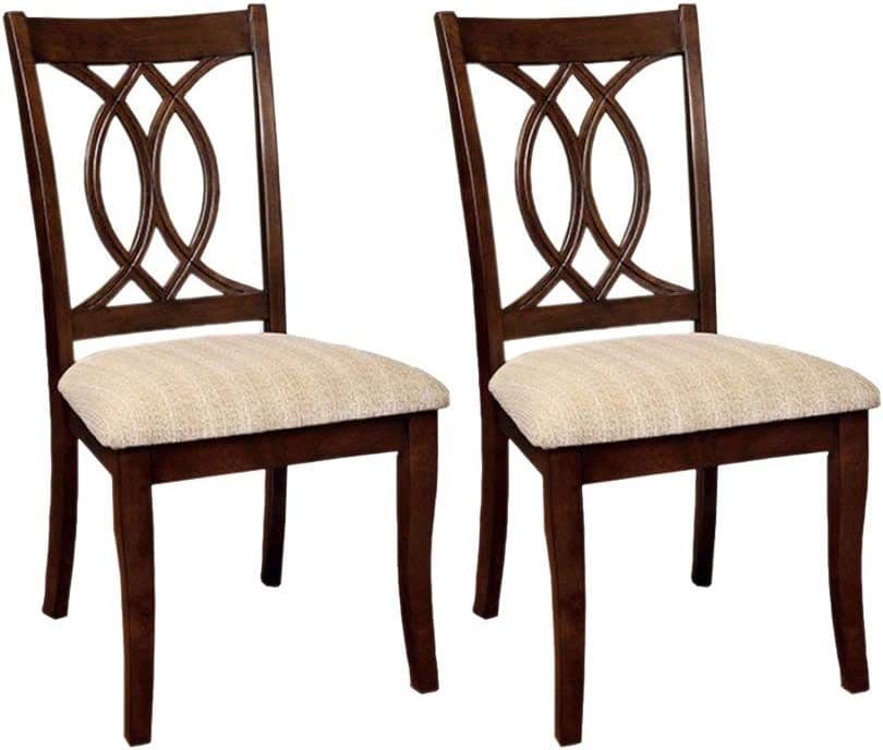 Classic Transitional Dining Chairs Brown Cherry Solid wood Padded Fabric Seat Set of 2 Side Chairs Dining Room Furniture Beautifully-crafted chairs