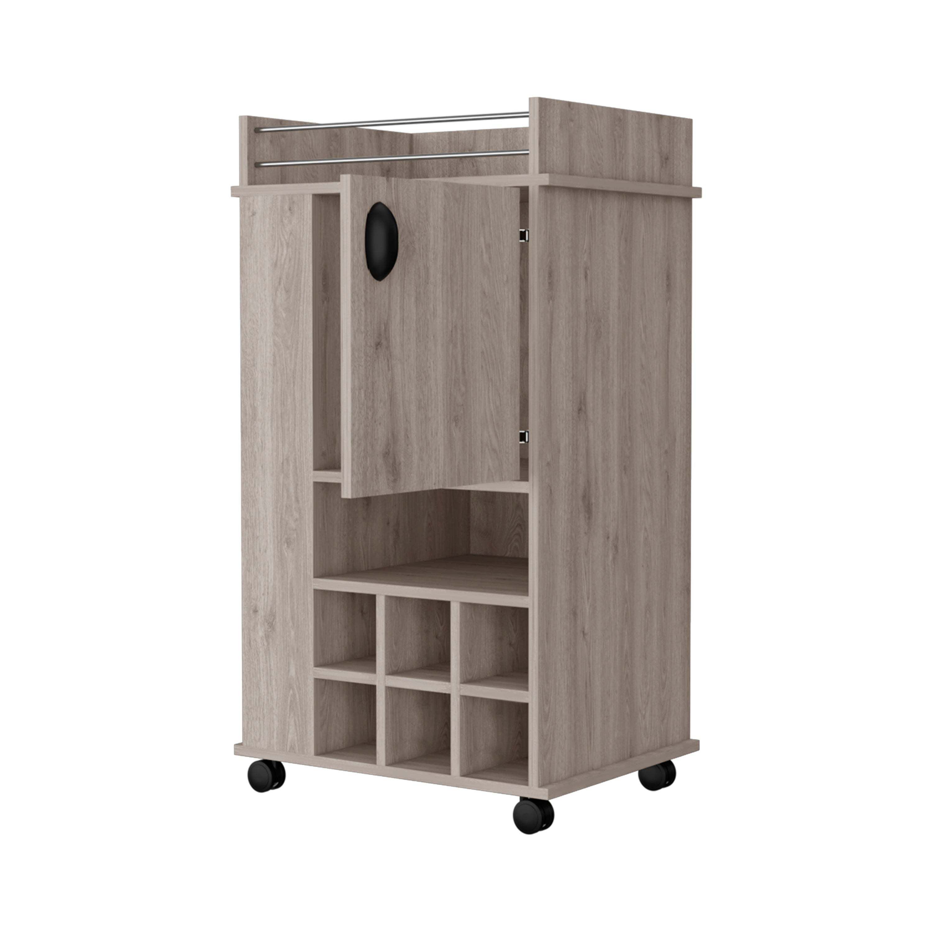 Allandale 1-Door Bar Cart with Wine Rack and Casters Light Gray