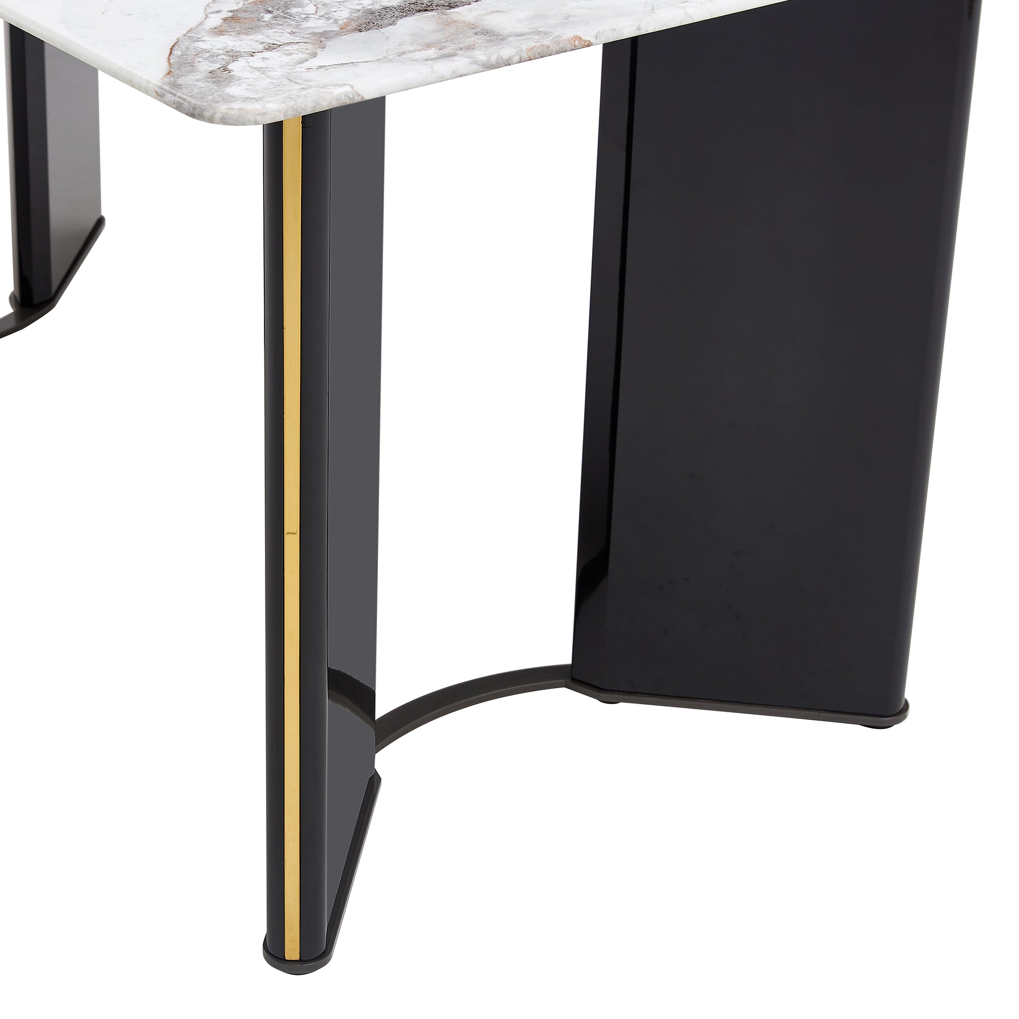 Modern minimalist rectangular dining table, white imitation marble tabletop, MDF table legs with gold metal decorative strips. Suitable for restaurant and living room   F-HH