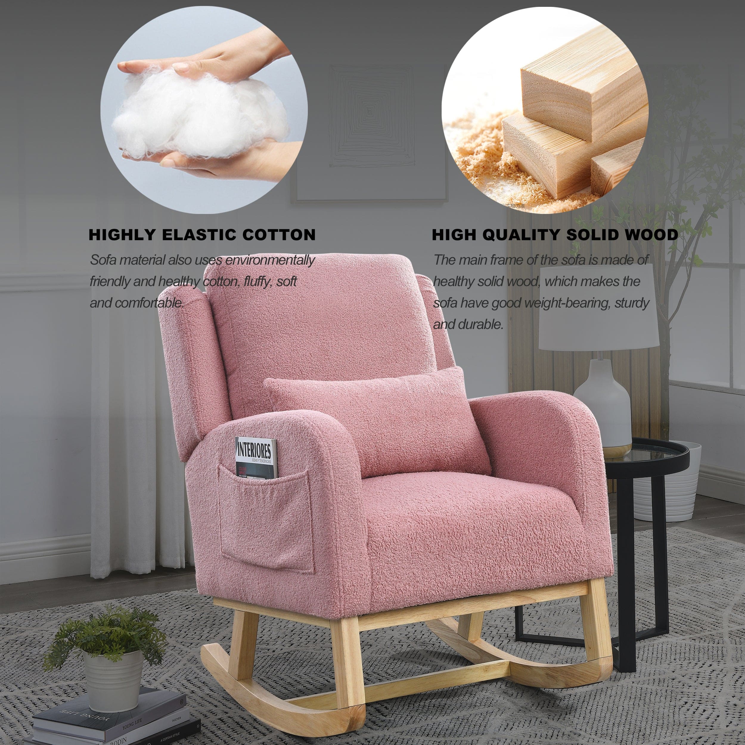 [Video] Welike 27.5 "W Modern Accent High Back Living Room Casual Armchair Rocker with One Lumbar Pillow, Two Side Pockets,Teddy.