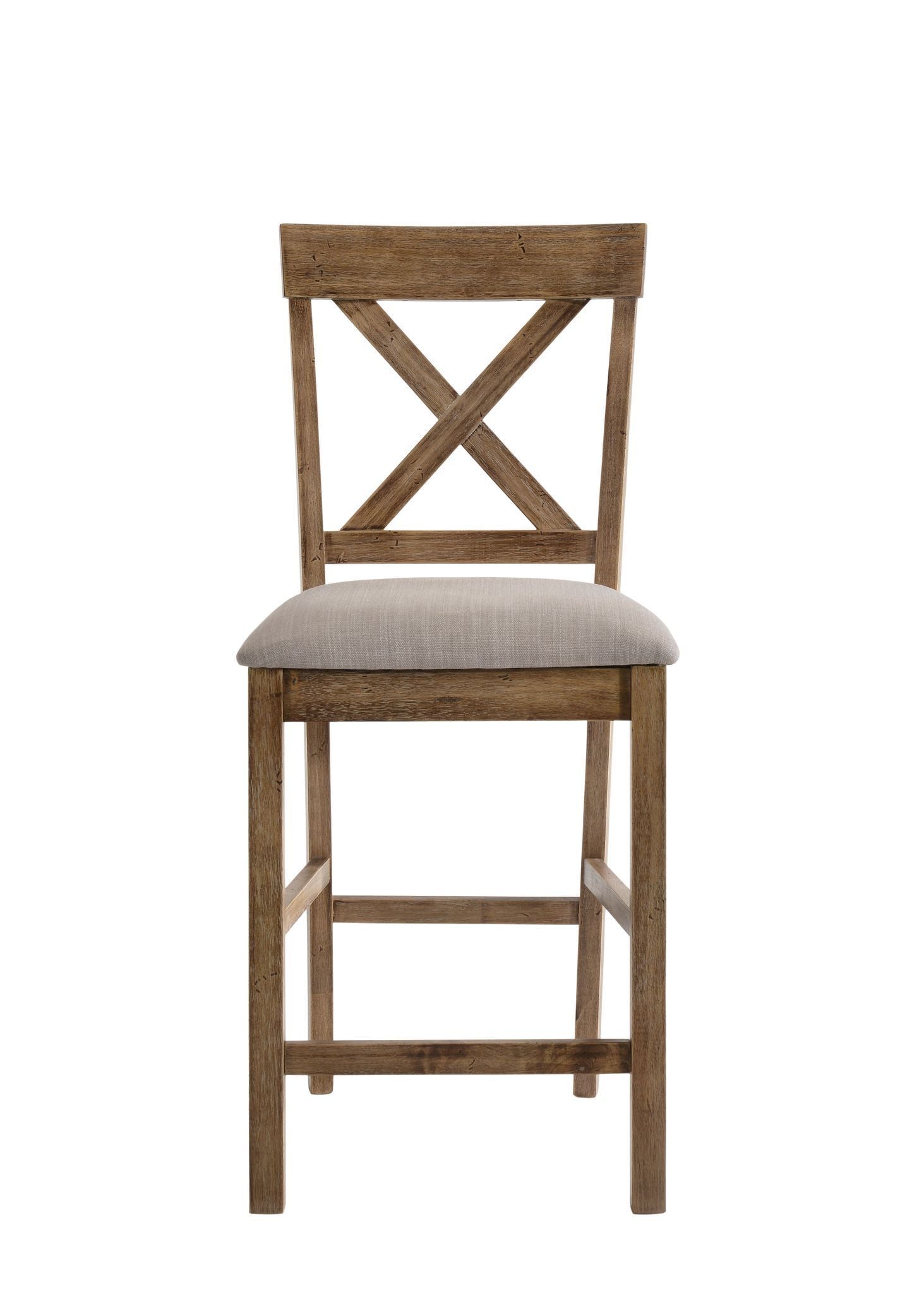 ACME Martha II Counter Height Chair (Set-2) in Tan Linen & Weathered Oak 70832