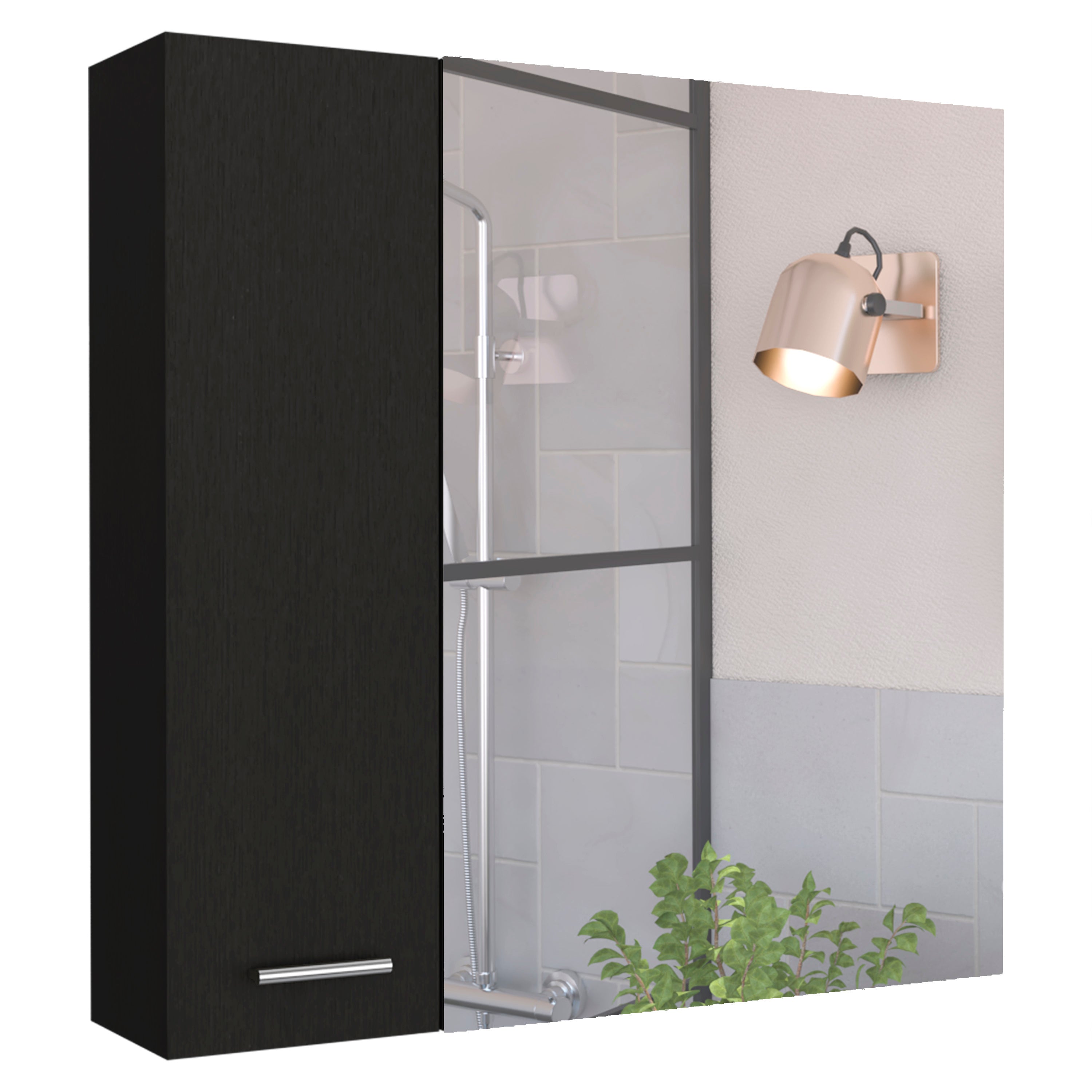 Medicine Cabinet Prague, Four Internal Shelves, Single Door, Black Wengue Finish