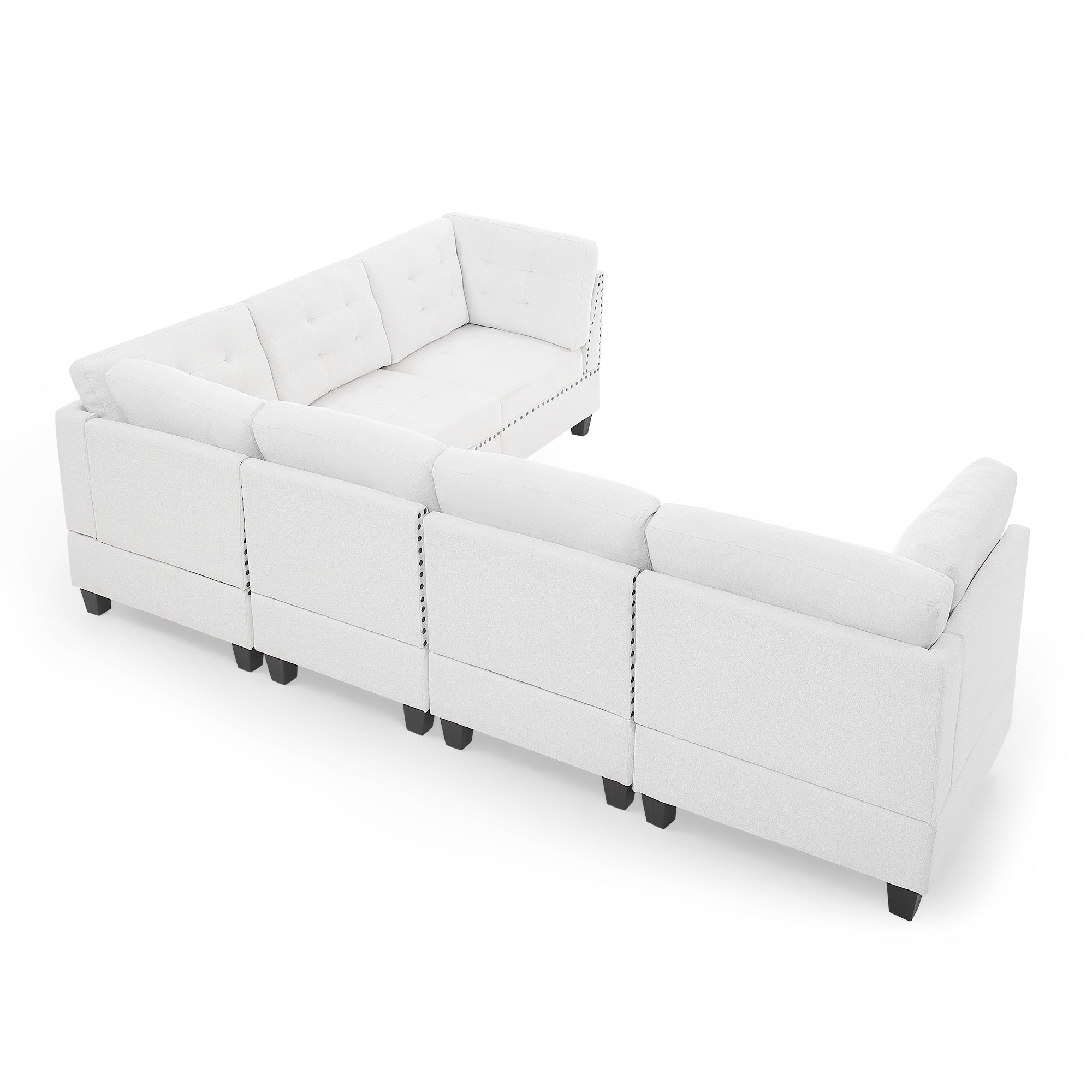 L shape Modular Sectional Sofa,DIY Combination,includes Three Single Chair and Three Corner ,Ivory Chenille