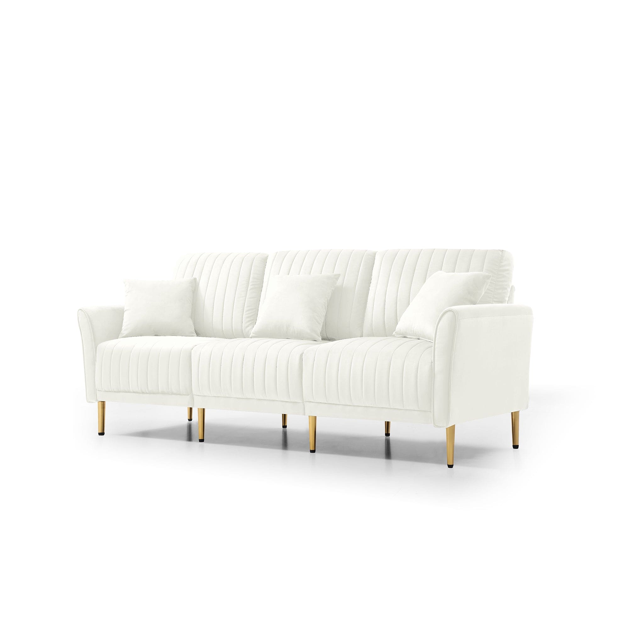 Modern Upholstered Sofa 3 Seater Couches and 2 Set of 2 Seater Couchses for Living Room Sectional Sofas w/throw Pillows and Gold Metal Legs, Cream Velvet