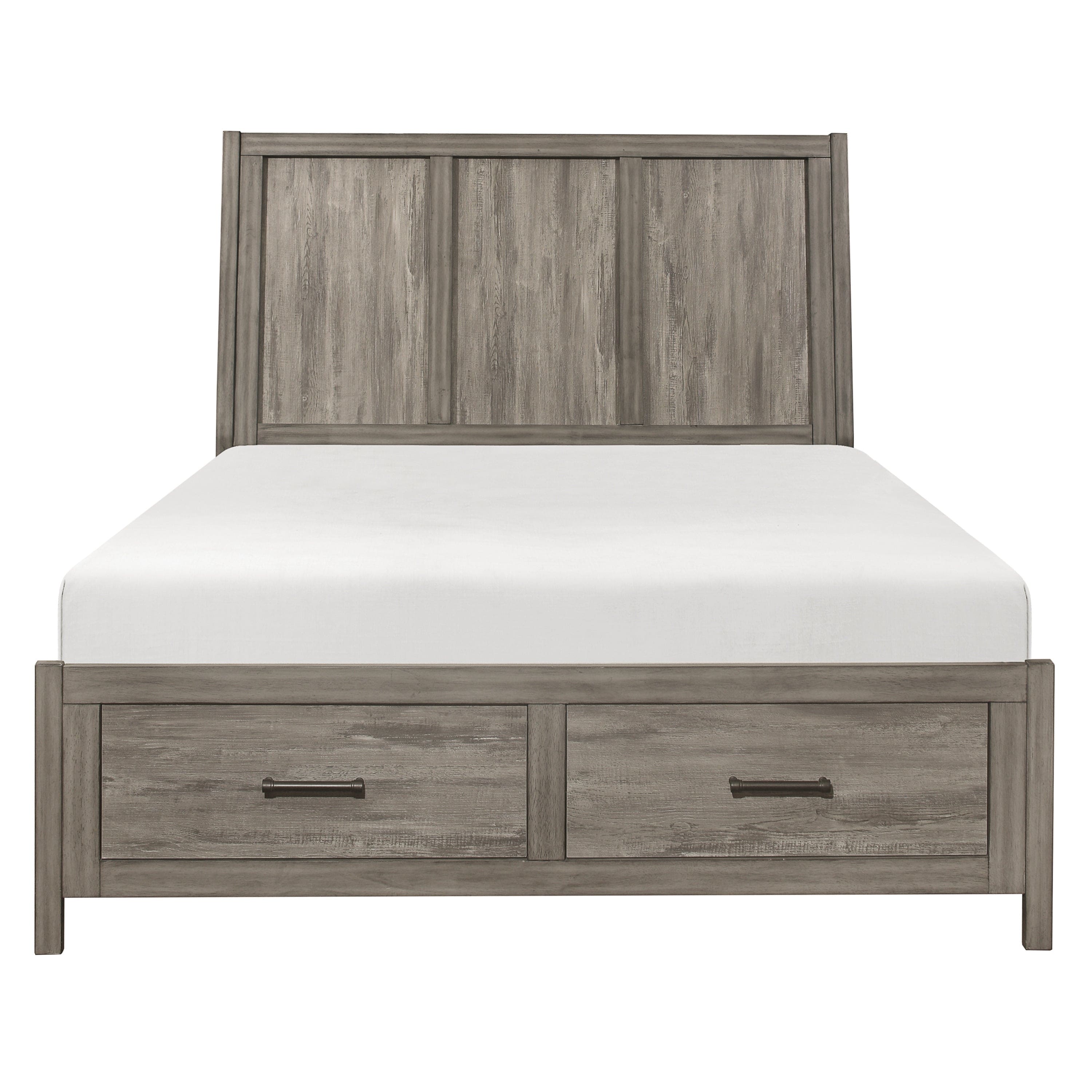 Rustic Style Queen Platform Bed with Footboard Storage Drawers Weathered Gray Finish Wooden Bedroom Furniture