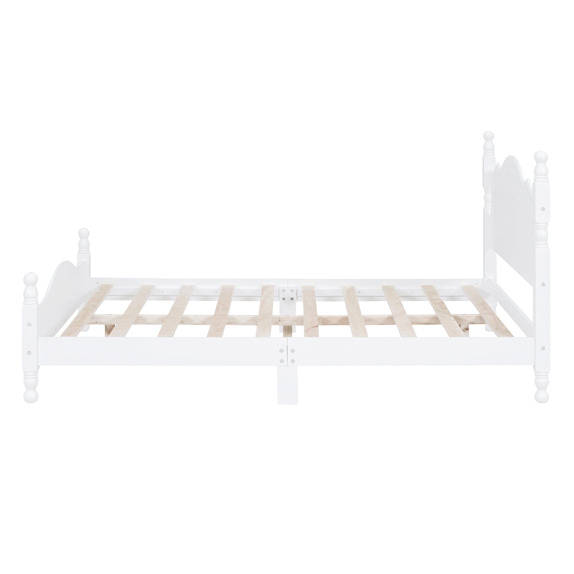 Full Size Wood Platform Bed Frame,Retro Style Platform Bed with Wooden Slat Support,White