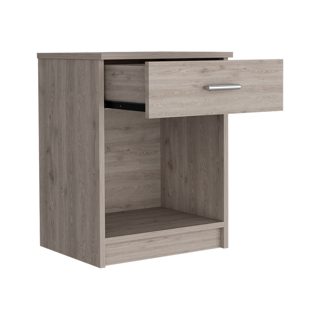 Nightstand Coco, Single Drawer, Lower Shelf, Light Gray Finish