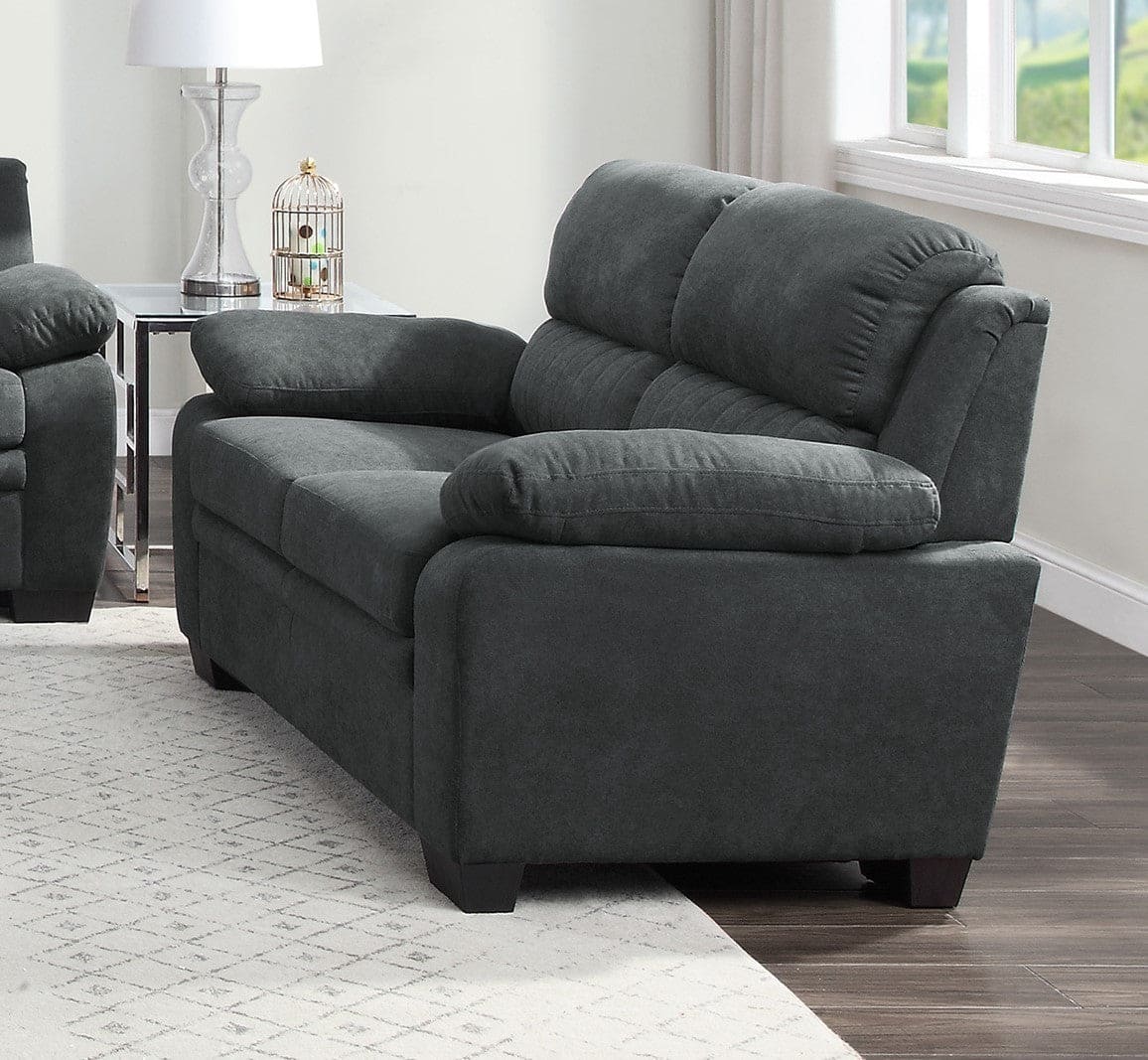 Comfortable Plush Seating Loveseat 1pc Dark Gray Textured Fabric Channel Tufting Solid Wood Frame Modern Living Room Furniture