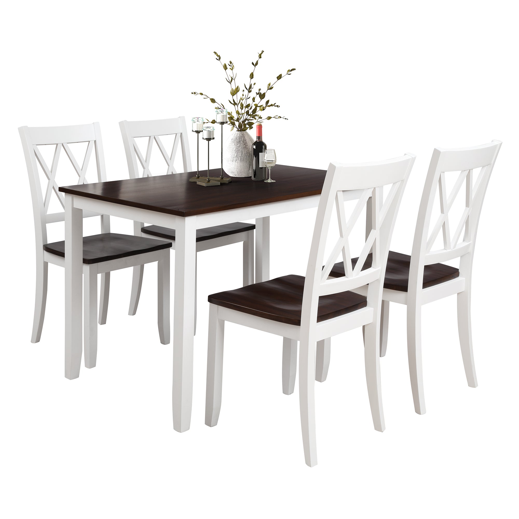 TOPMAX 5-Piece Dining Table Set Home Kitchen Table and Chairs Wood Dining Set, White+Cherry