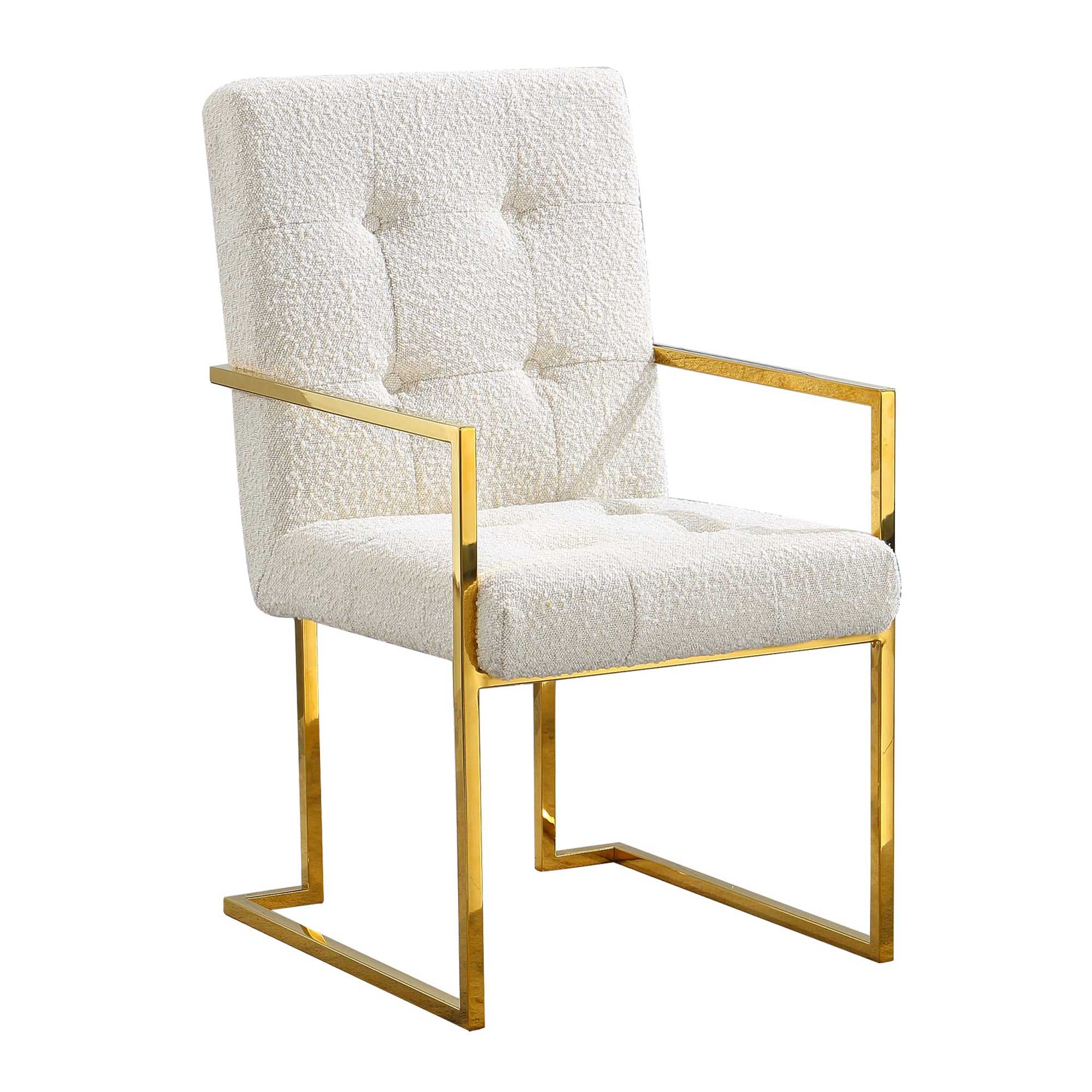 Modern Linen Dining Arm Chair Set of 1, Tufted Design and Gold Finish Stainless Base