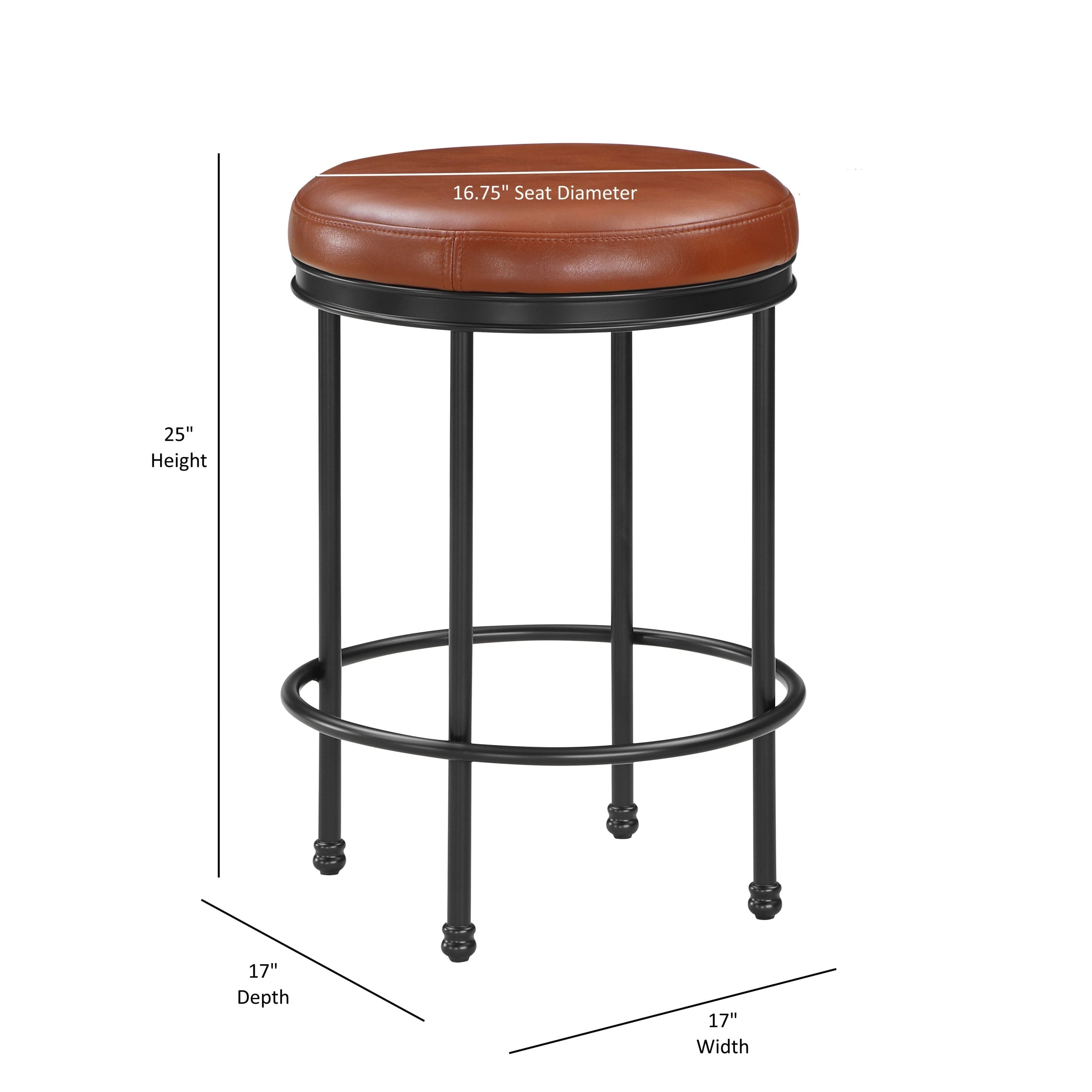 Michael Caramel Faux Leather and Metal Backless Counter Height Stool