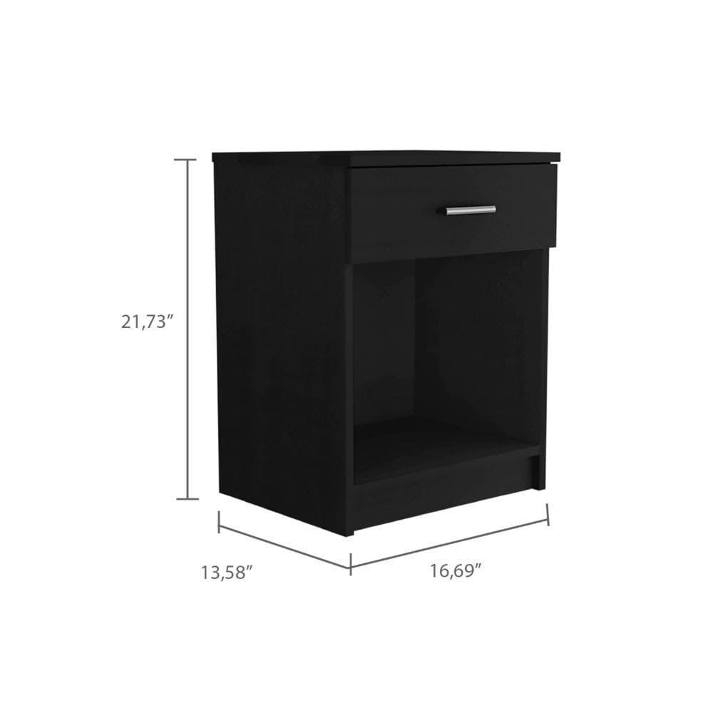 Eco Nightstand, Superior Top,  One Drawer, Lower Shelf -Black