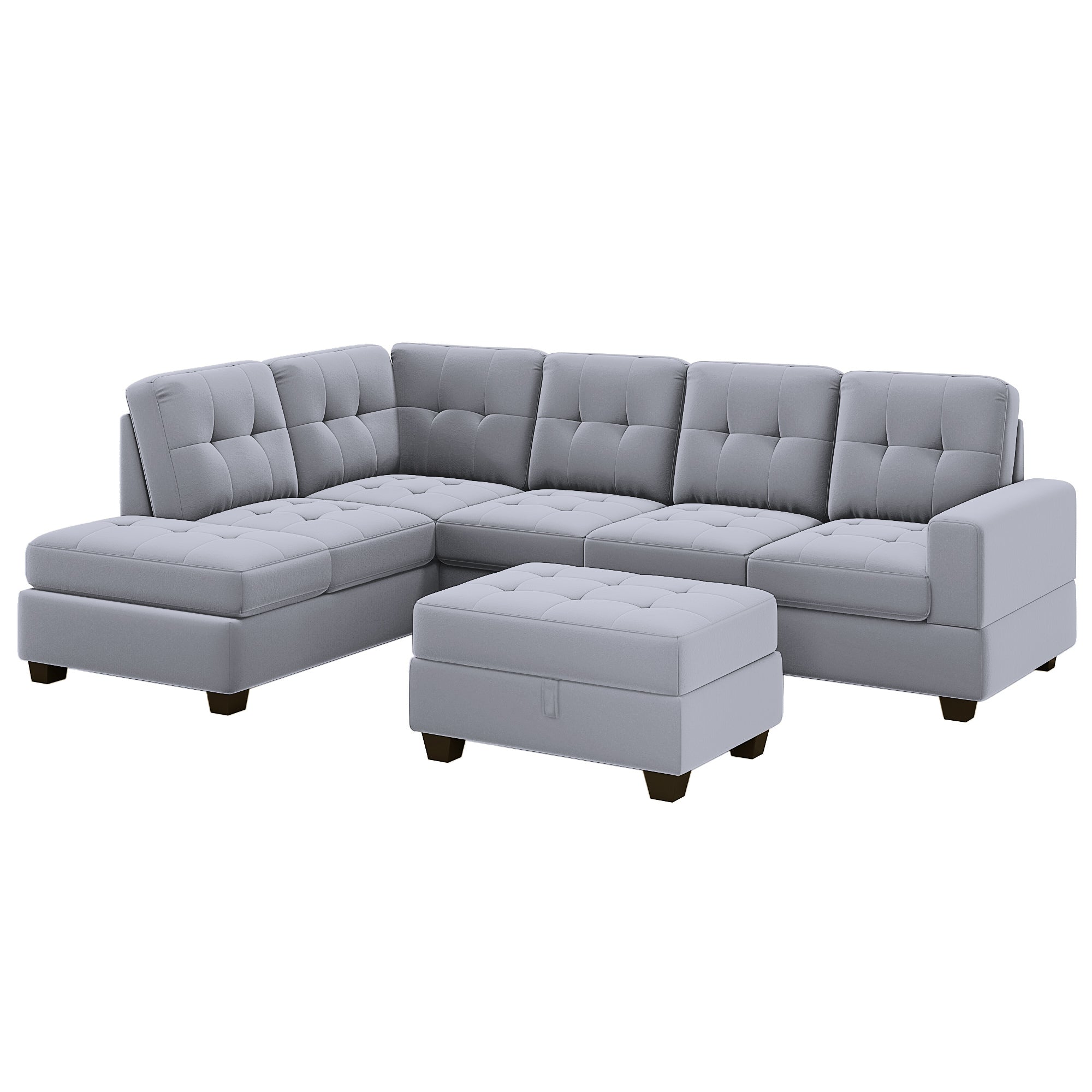 Orisfur. Sectional Sofa with Reversible Chaise Lounge, L-Shaped Couch with Storage Ottoman and Cup Holders