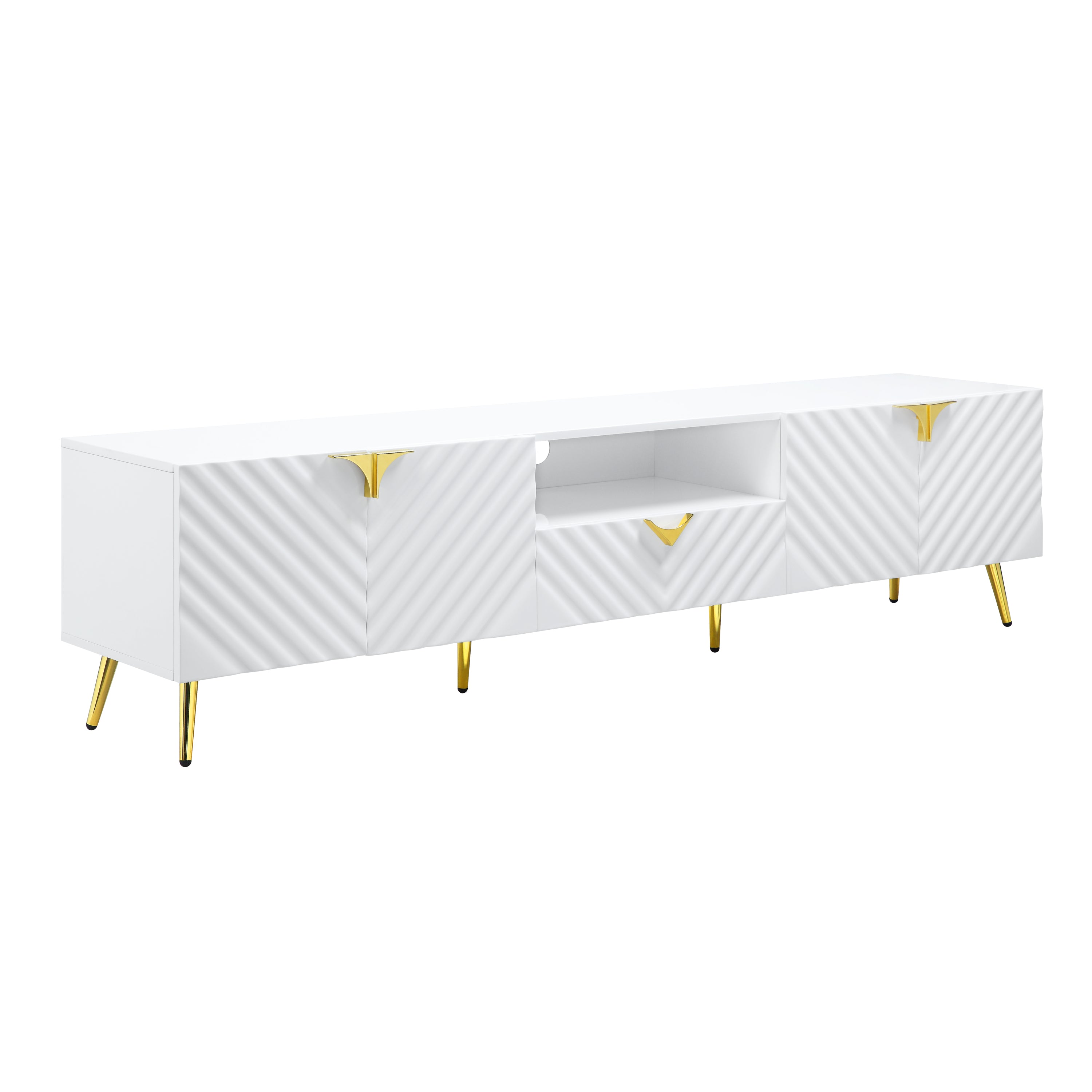 ACME Gaines TV Stand, White High Gloss Finish LV01138