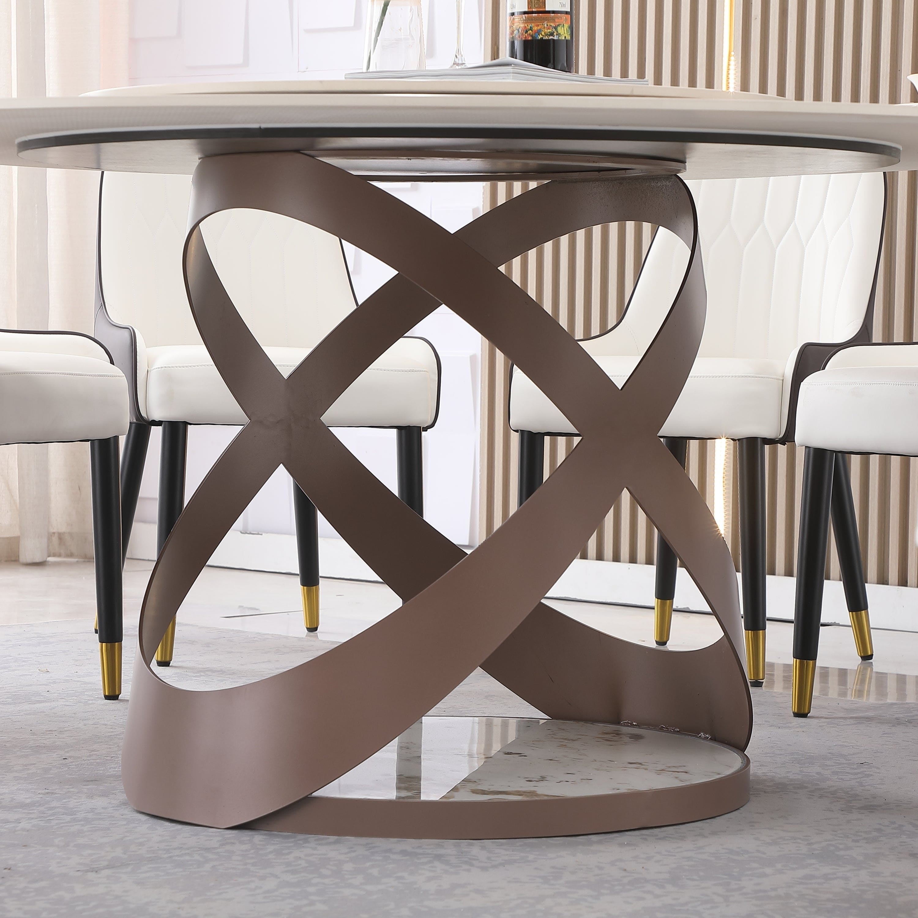 59.05"Modern Sintered stone dining table with 31.5" round turntable  and metal exquisite pedestal