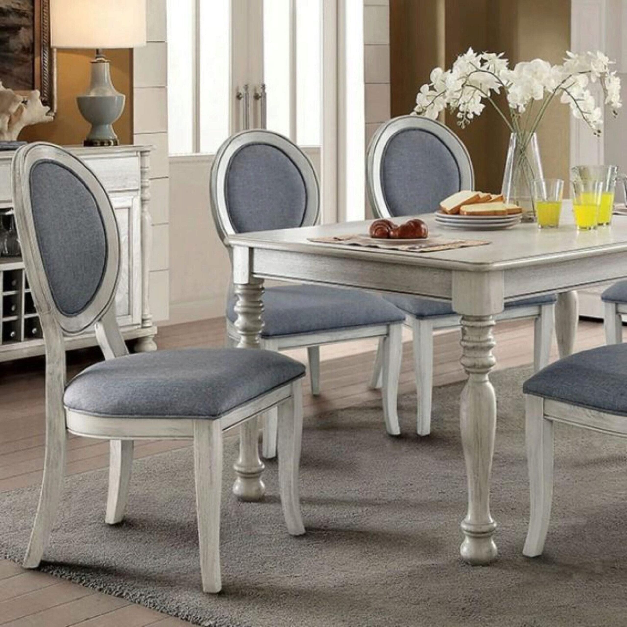 Transitional Antique White and Gray Side Chairs Set of 2 Chairs Dining Room Furniture Padded fabric seat