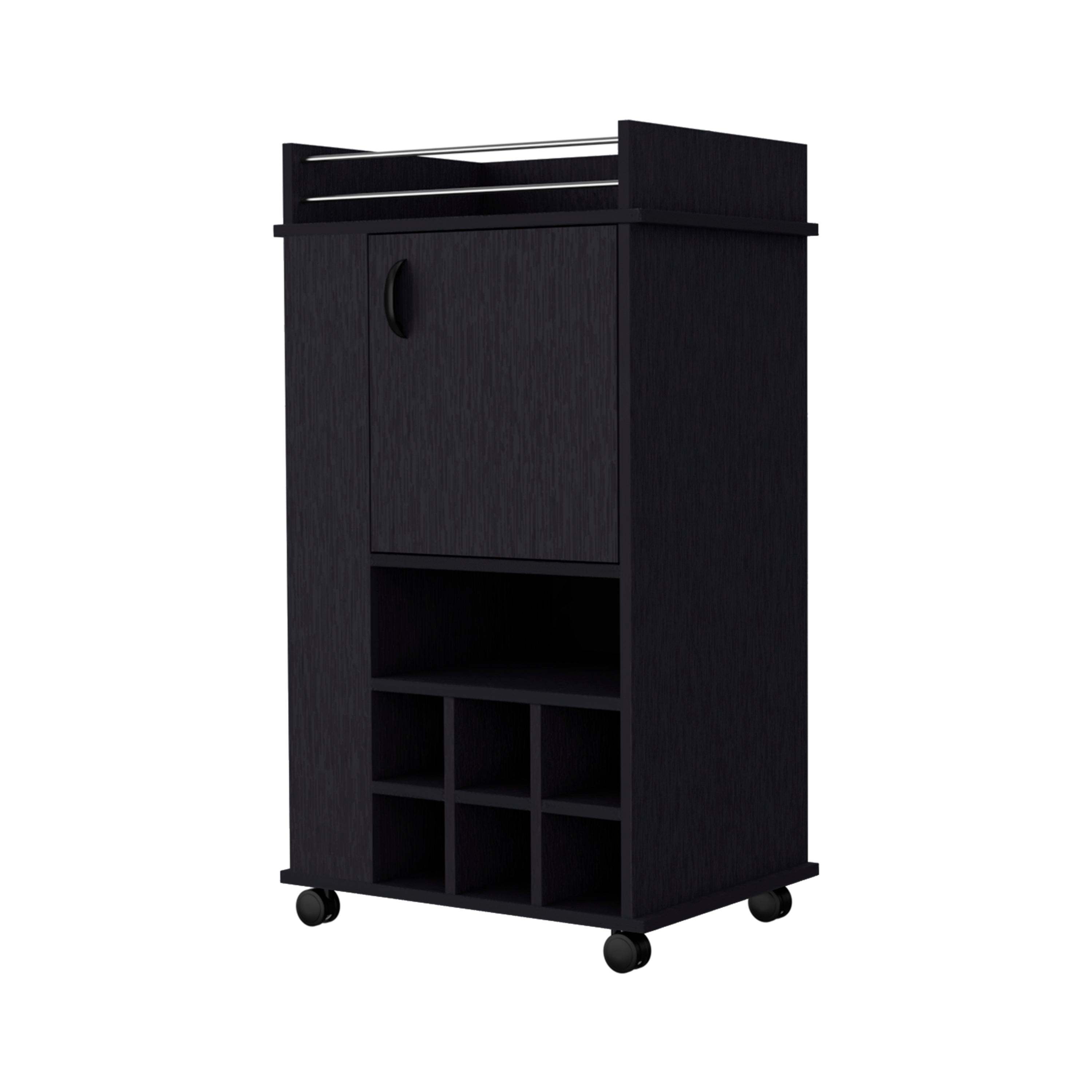 Allandale 1-Door Bar Cart with Wine Rack and Casters Black