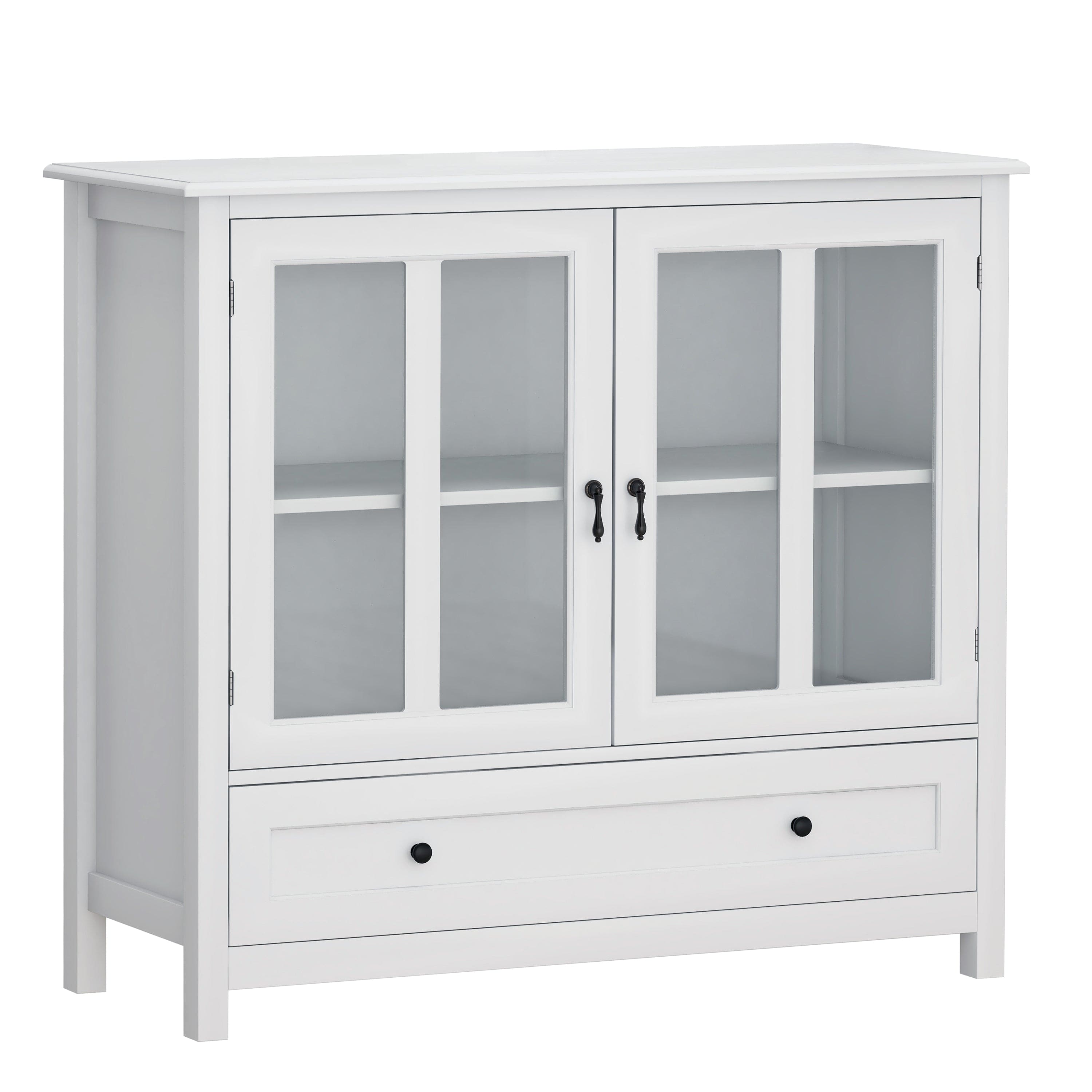 Buffet storage cabinet with double glass doors and unique bell handle