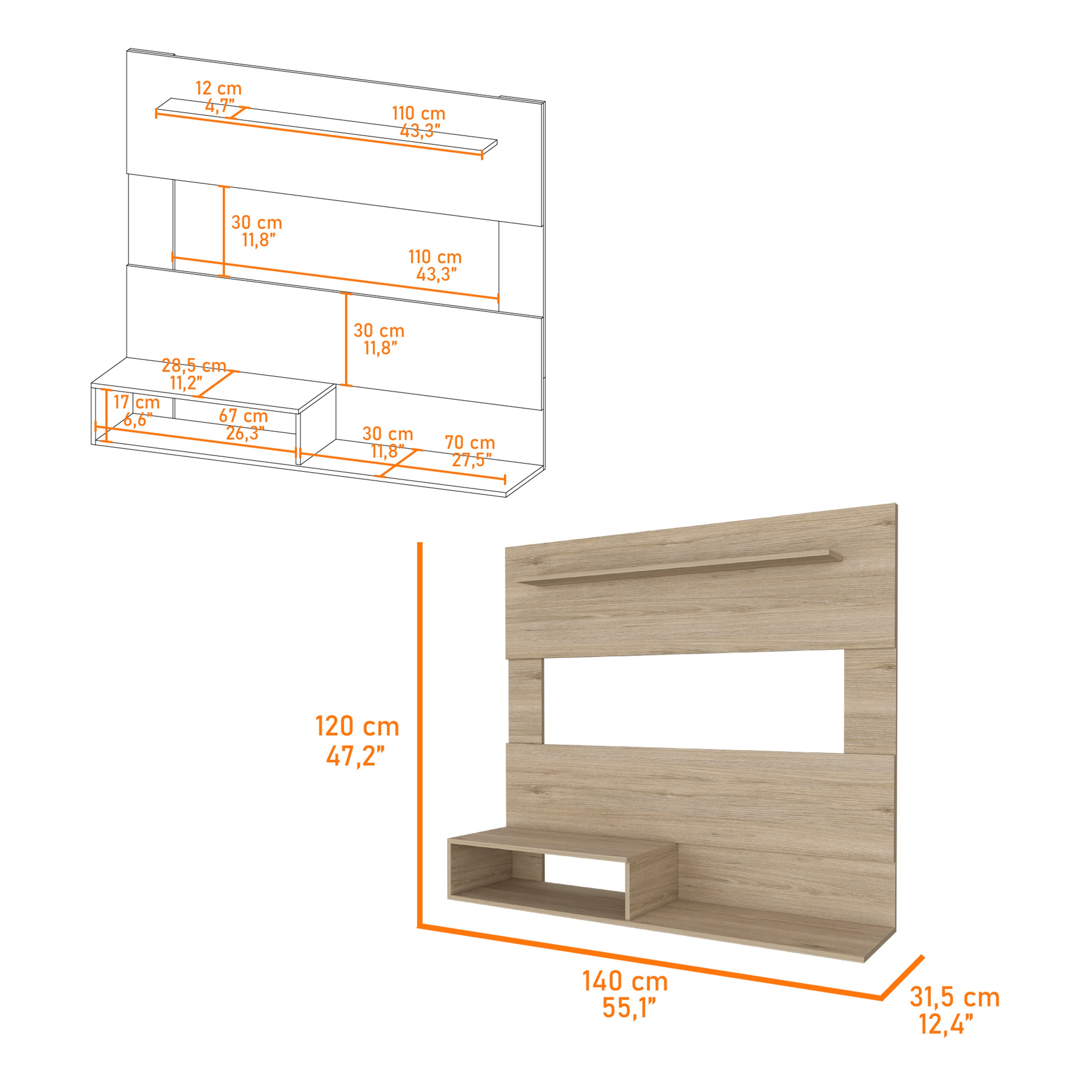 Forest Hills 3-Shelf Floating Entertainment Center Light Pine