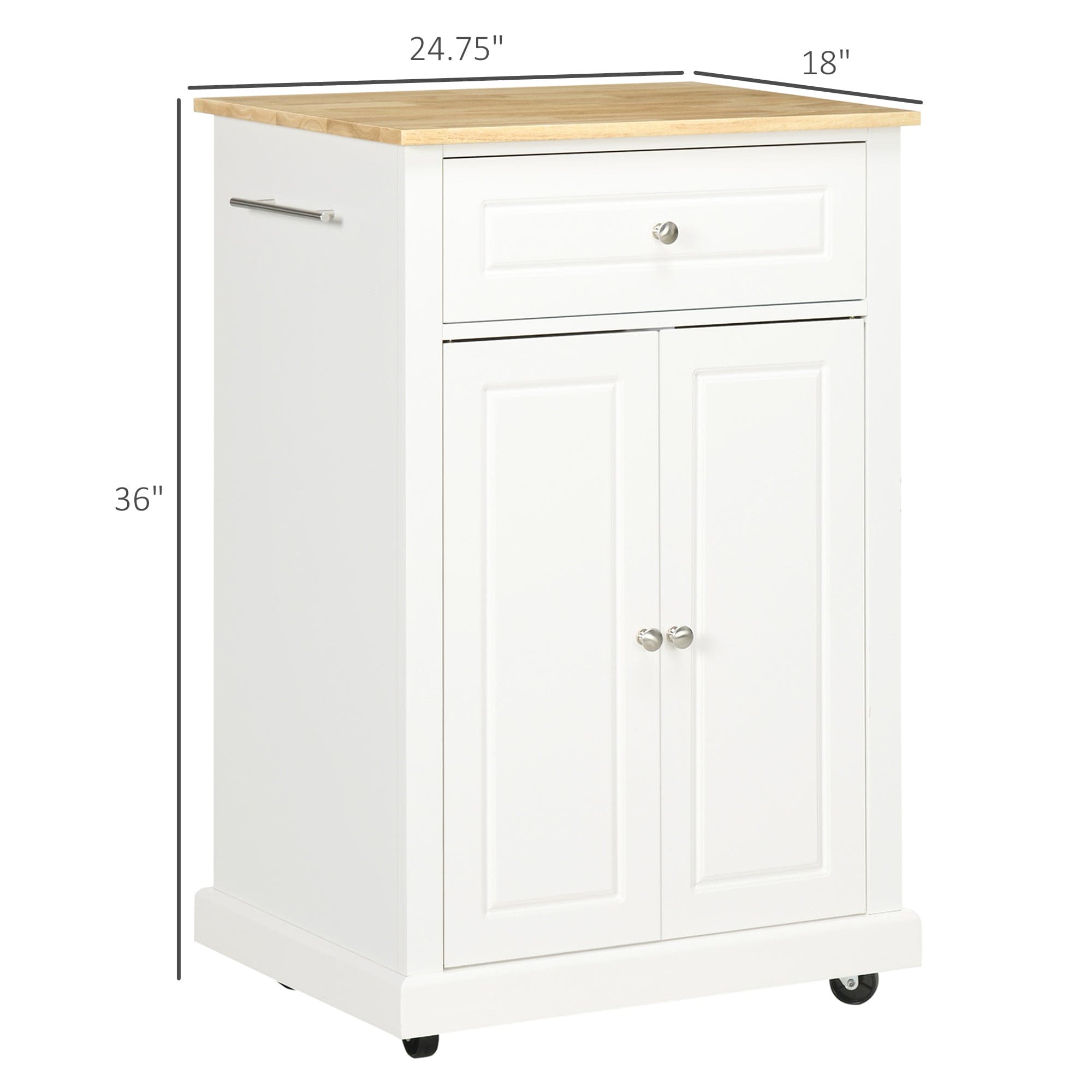 HOMCOM Rolling Kitchen Island Cart, Portable Serving Trolley Table with Drawer, Adjustable Shelf and 2 Towel Racks, Cream White