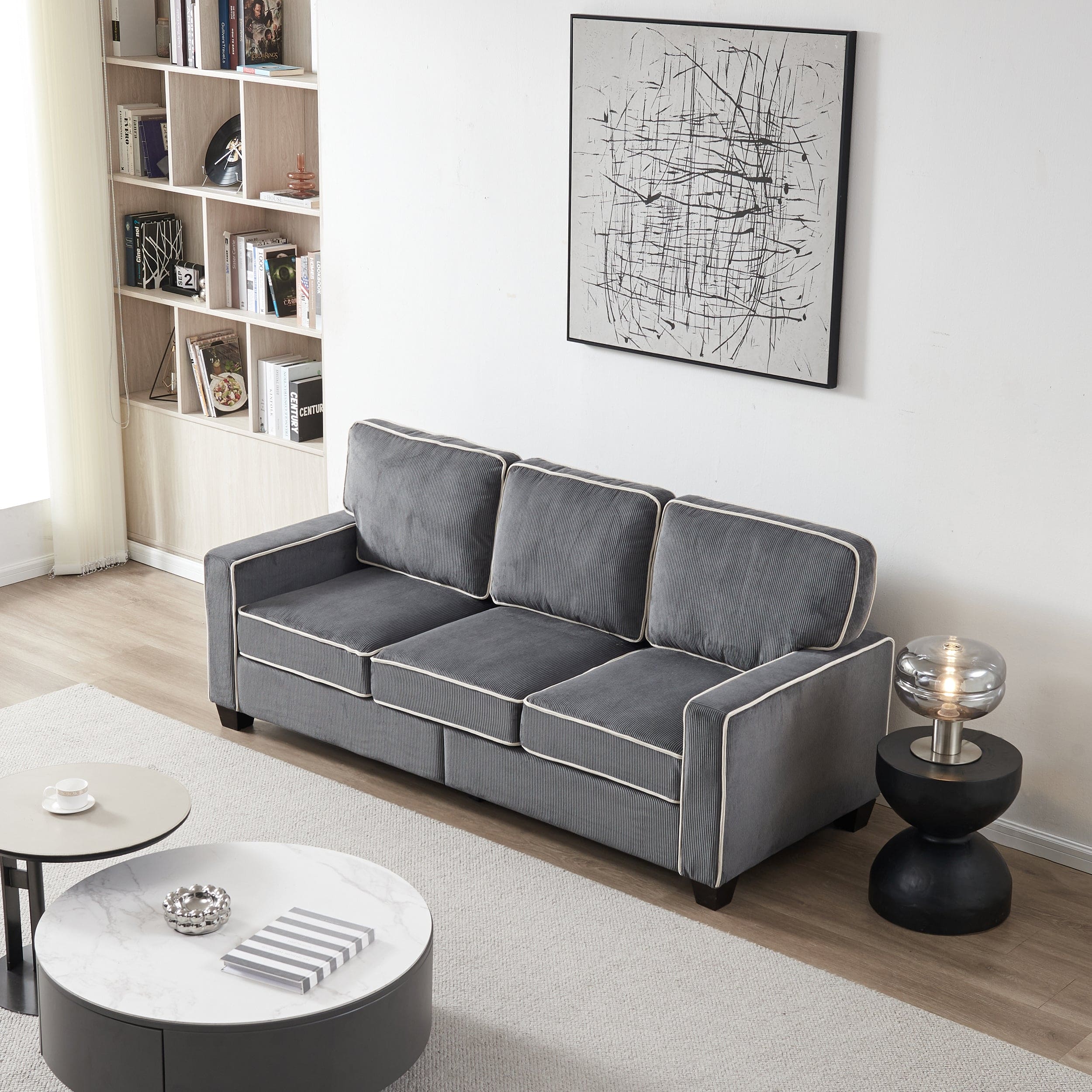 Living Room Sofa with Storage Dark Grey Corduroy