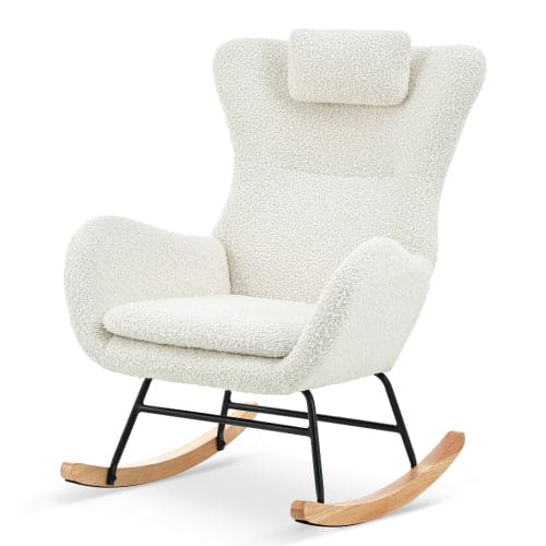 Modern Rocking Chair with High Backrest,Teddy Material Comfort Arm Rocker, Lounge Armchair for Living Room