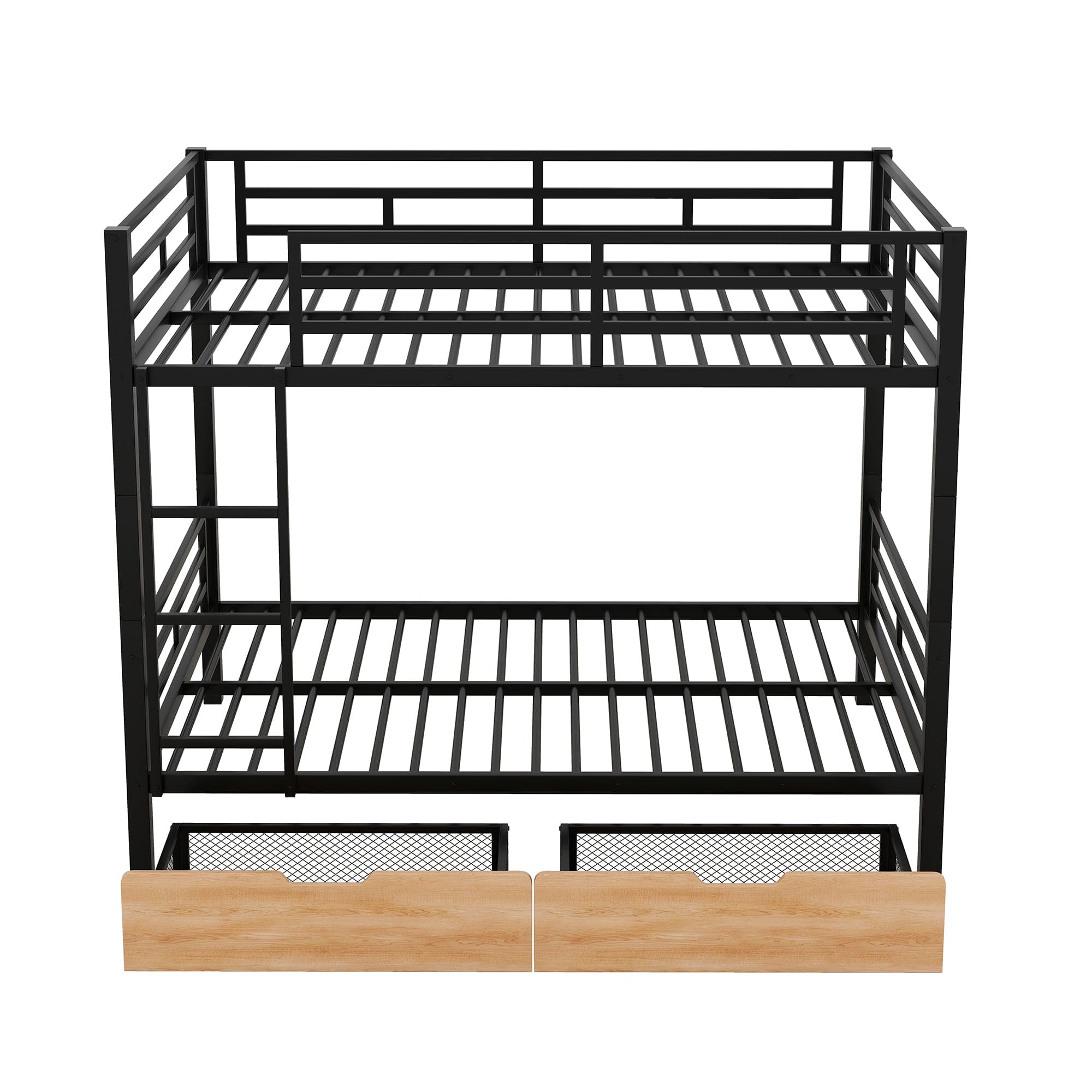 Metal Full Size Convertible Bunk Bed with 2 Drawers, Black