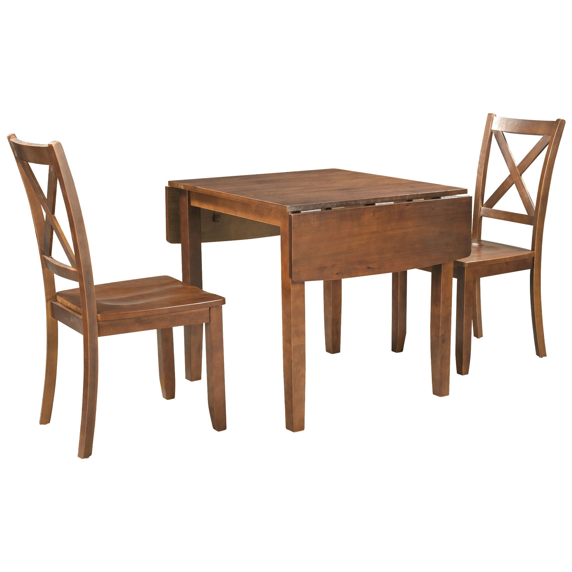 TOPMAX 3-Piece Wood Drop Leaf Breakfast Nook Dining Table Set with 2 X-back Chairs for Small Places, Brown