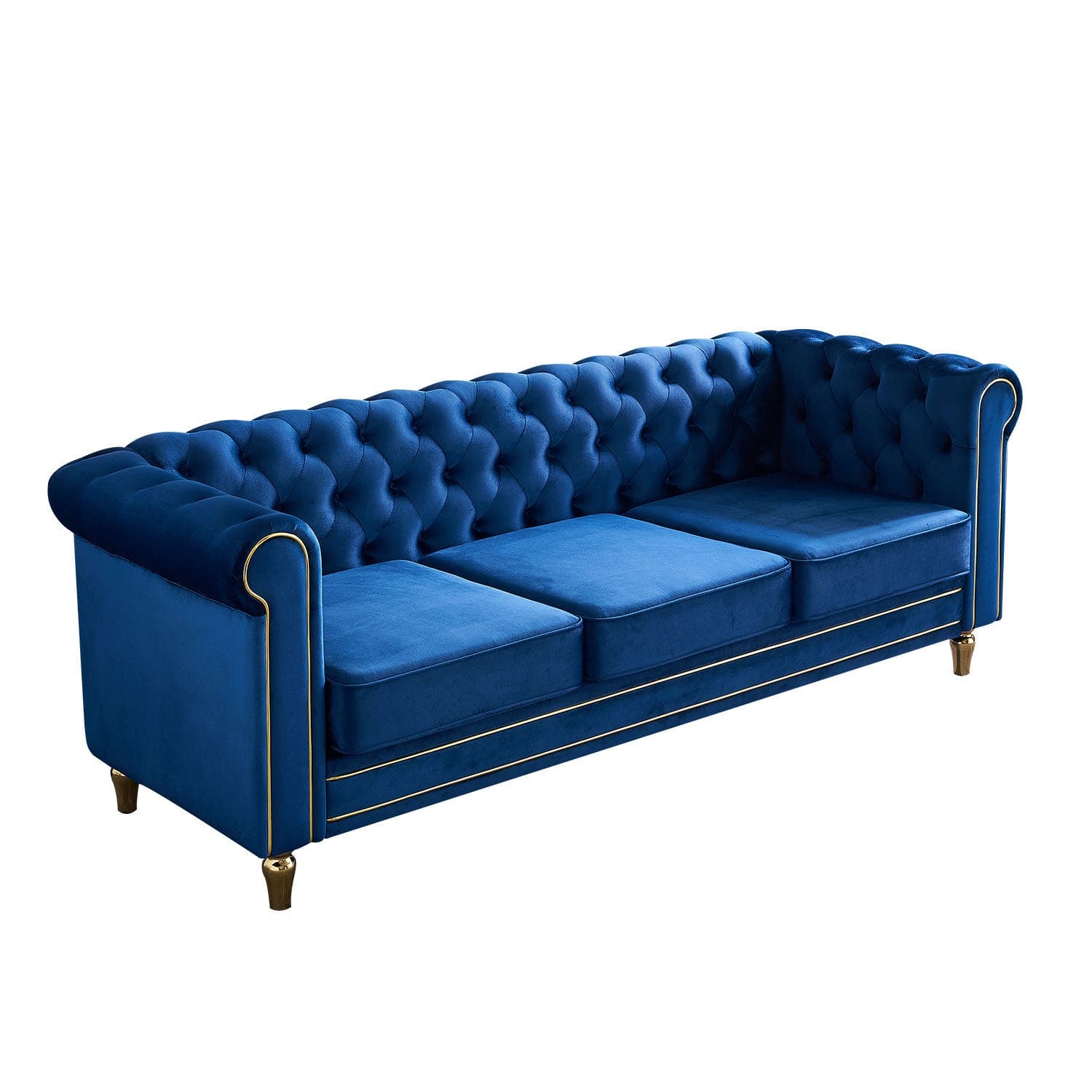 Chesterfield Velvet Sofa 84.65 inch for Living Room BLUE Color