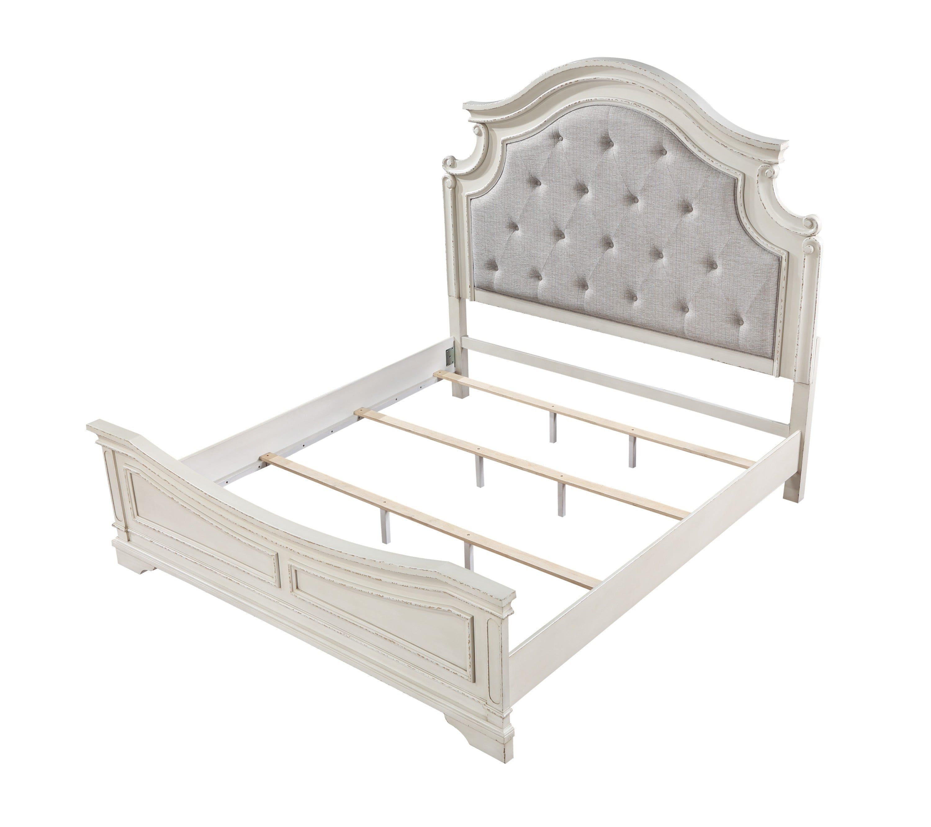 Noble Traditional Style Queen Bed with Button Tufted Upholstery Headboard Made with Wood in Antique White