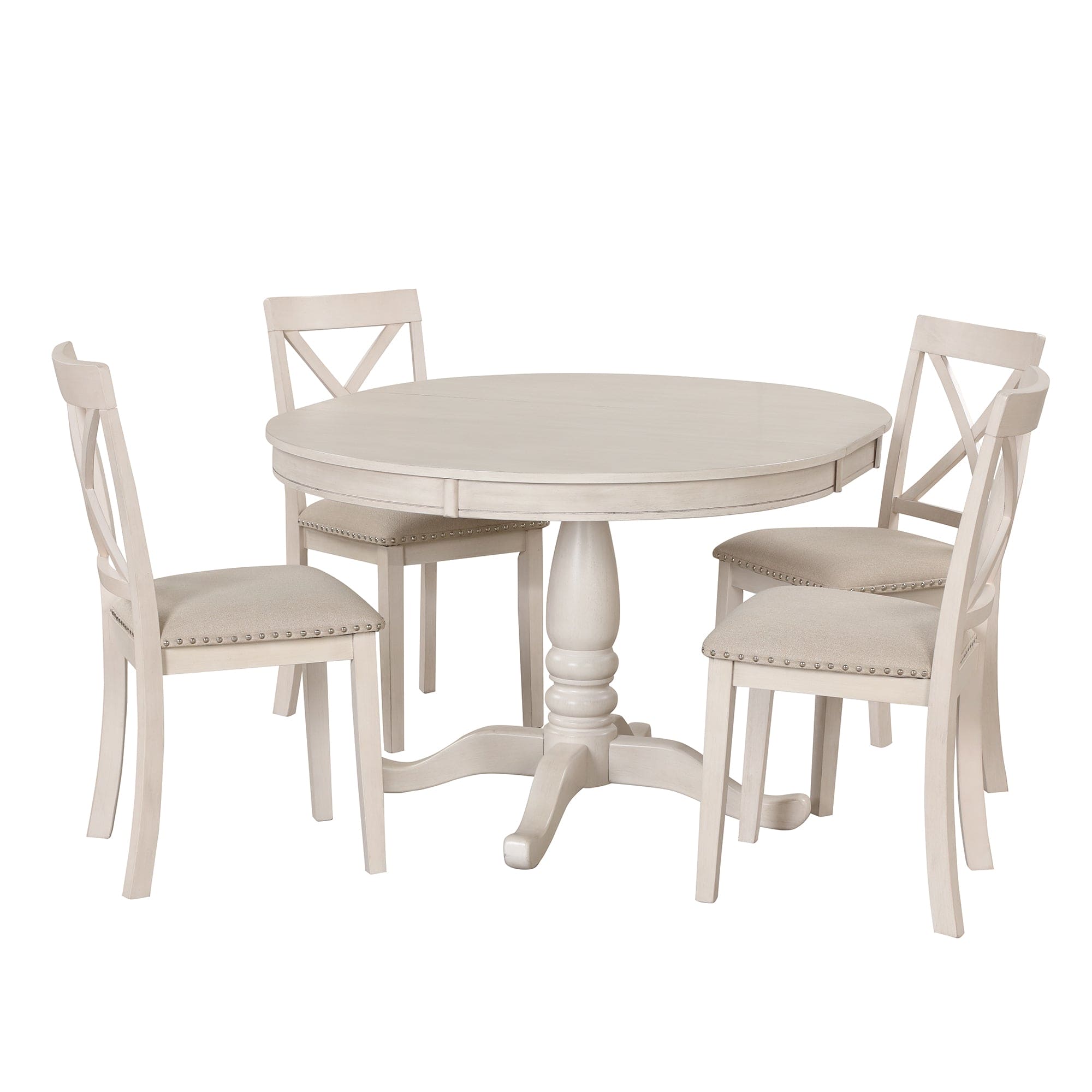 Modern Dining Table Set for 4,Round Table and 4 Kitchen Room Chairs,5 Piece Kitchen Table Set for Dining Room,Dinette,Breakfast Nook,Antique White