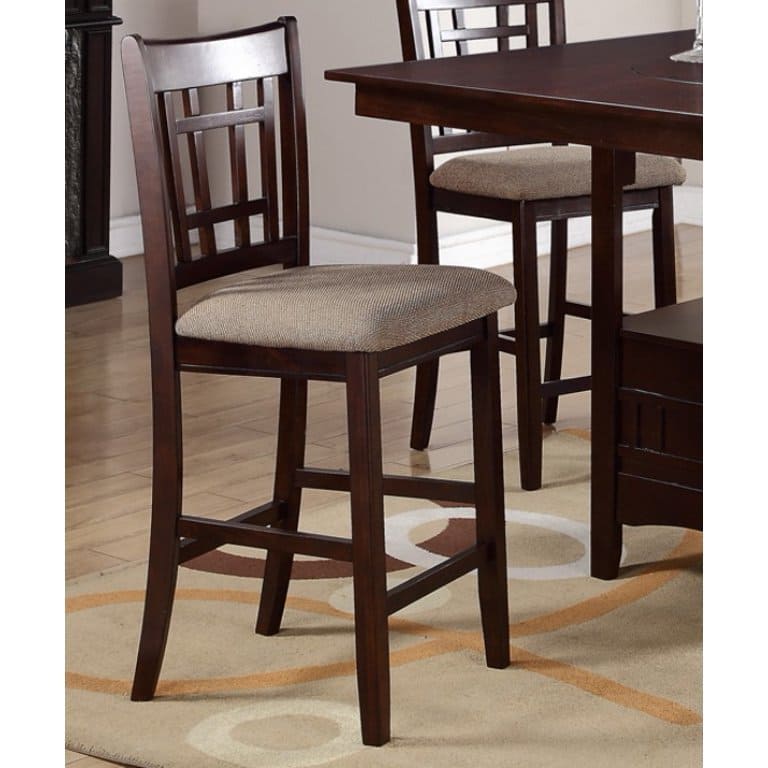 Contemporary Dining Room Counter height 5pc Dining Set Round Table w Leaf & 4x Side Chairs Dark Rosy Brown Finish Solid wood