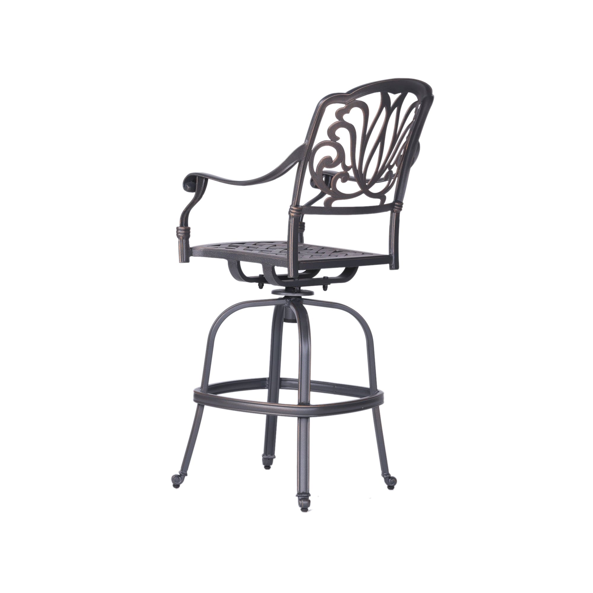 Patio Outdoor Aluminum Swivel Bar Stool with Cushion, Set of 2, Cast Silver