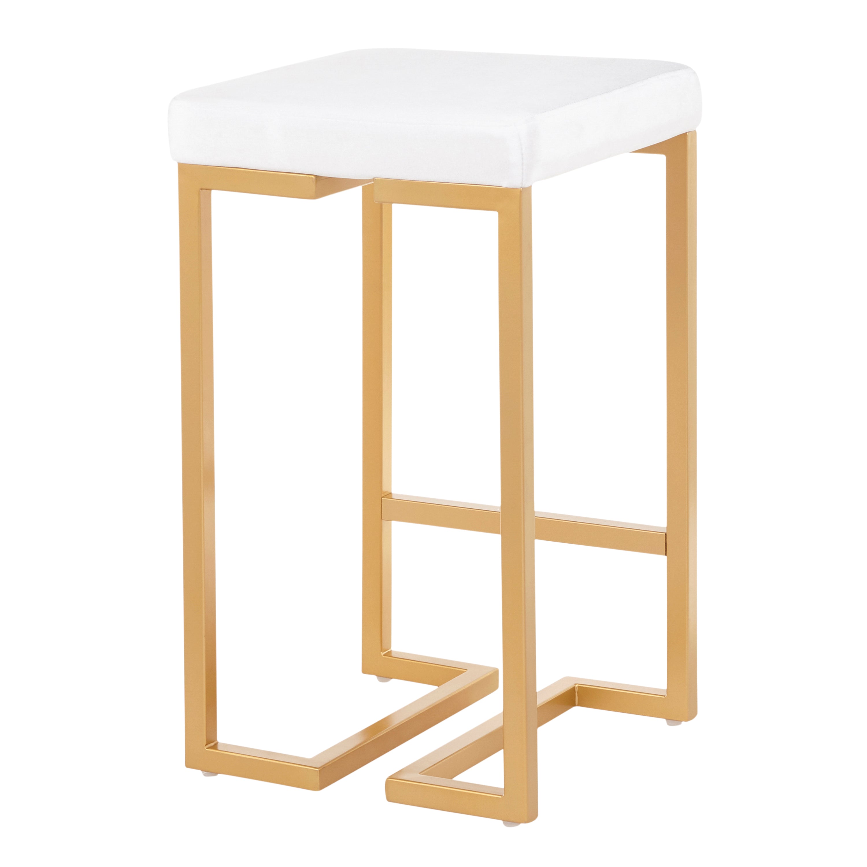 Midas 26" Contemporary-glam Counter Stool in Gold with White Velvet Cushion by LumiSource - Set of 2