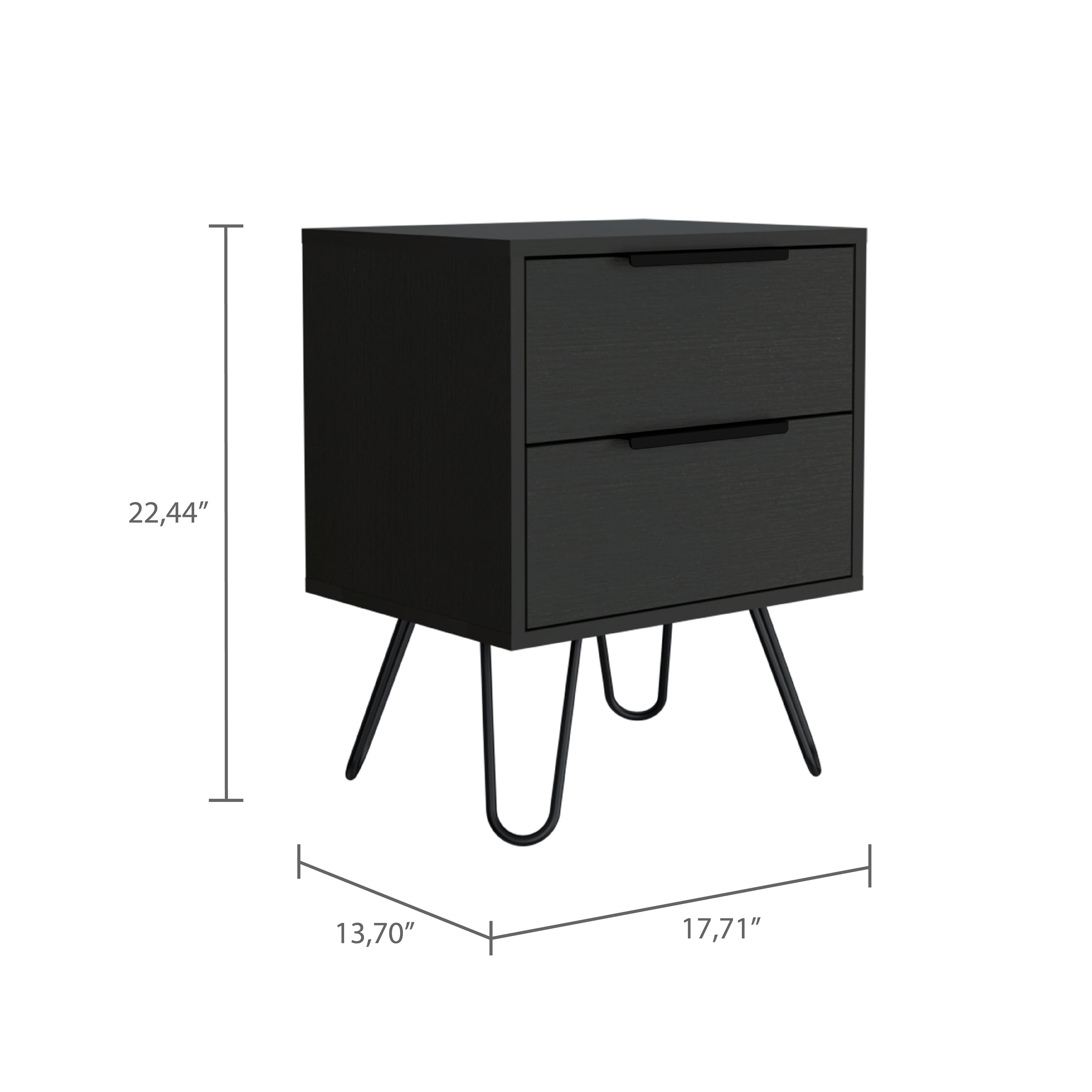 Nightstand Skyoner 2, Harpin Legs, Two Drawers, Black Wengue Finish