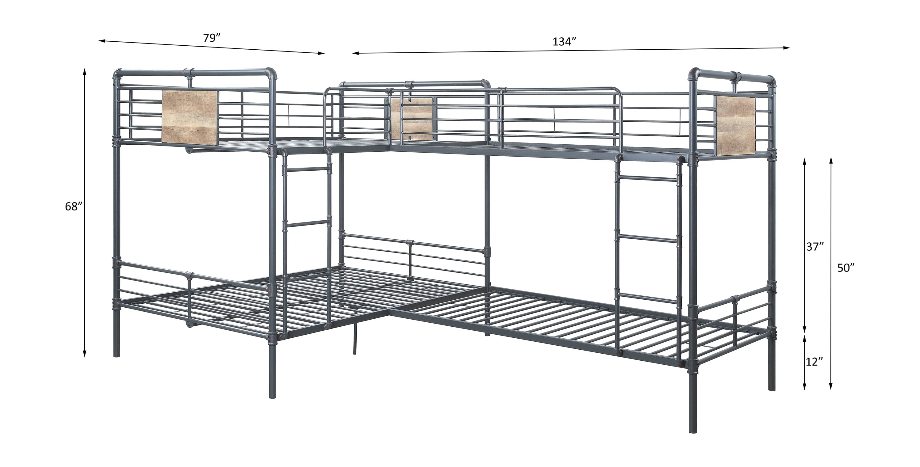 ACME Cordelia Twin/Full L Shape Bunk Bed in Sandy Black, Dark Bronze Hand-Brushed Finish BD00365