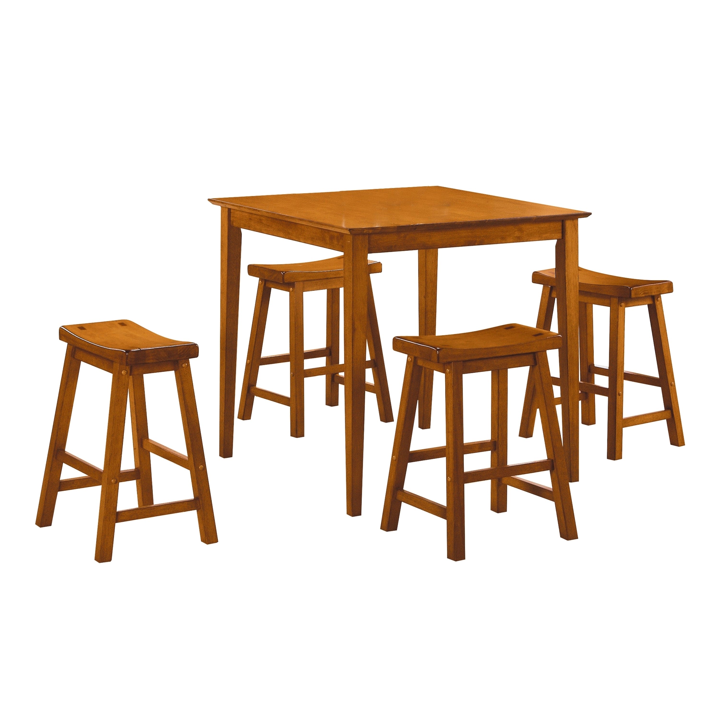 Casual Dining 18-inch Height Saddle Seat Stools 2pc Set Solid Wood Oak Finish Home Furniture