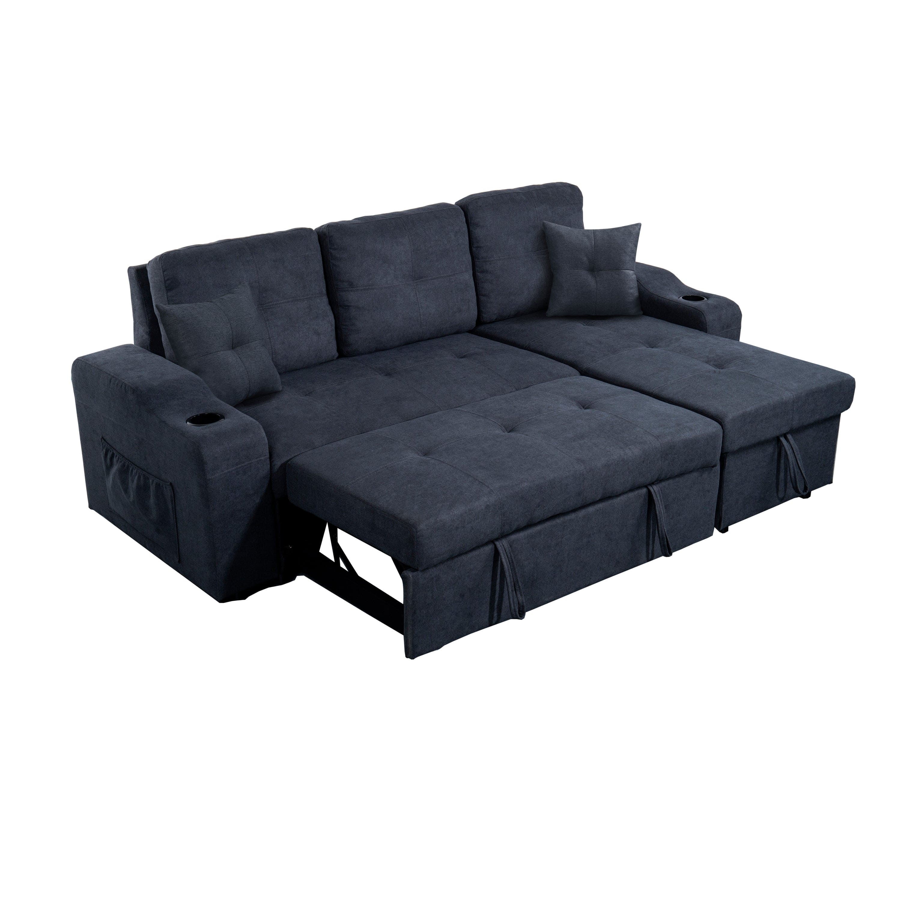 Right-facing sectional sofa with footrest, convertible corner sofa with armrest storage, living room and apartment sectional sofa, right chaise longue and  dark  grey