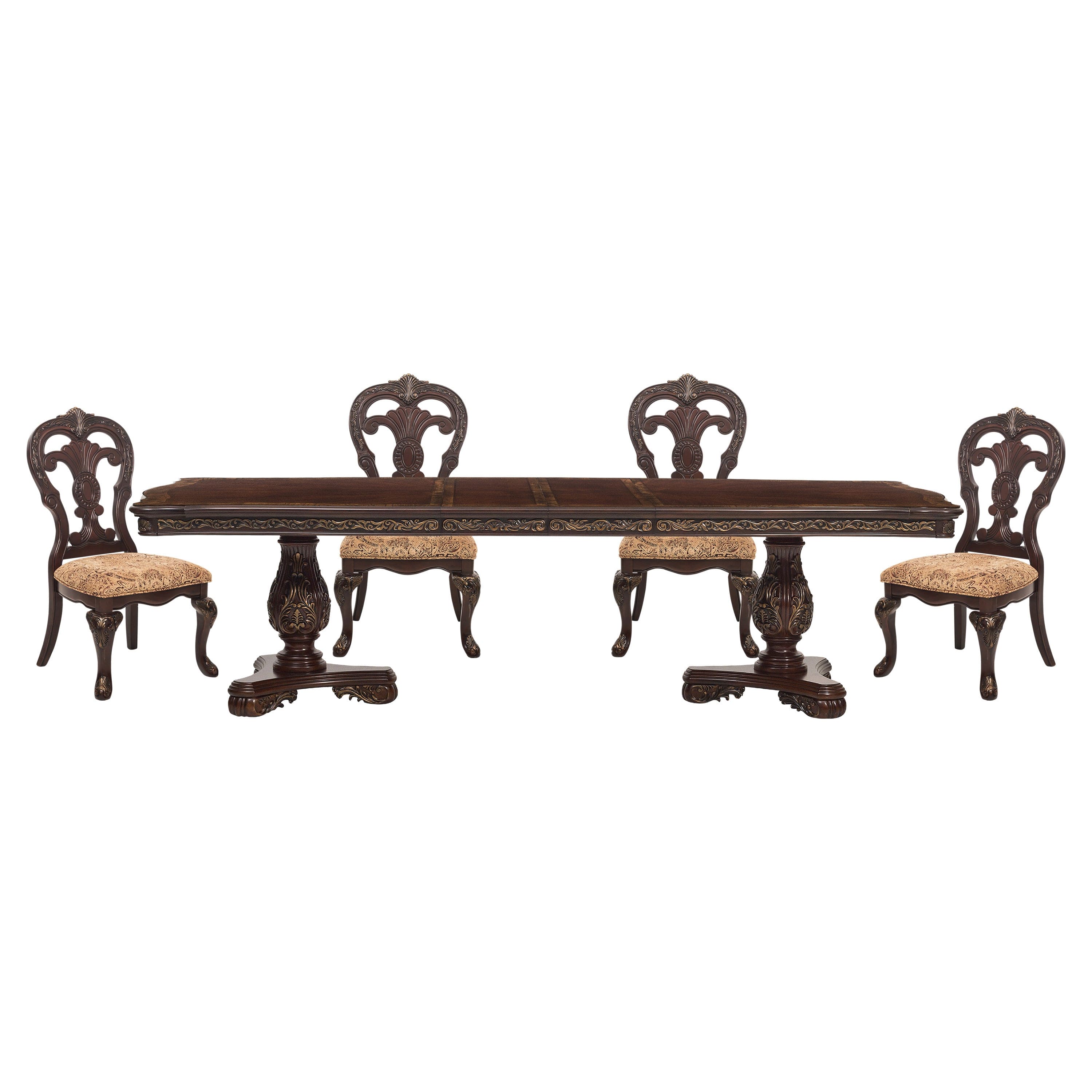 Beautiful Traditional Design 1pc Rectangular Dining Table with 2x Extension Leaf Cherry Finish with Gold Tipping