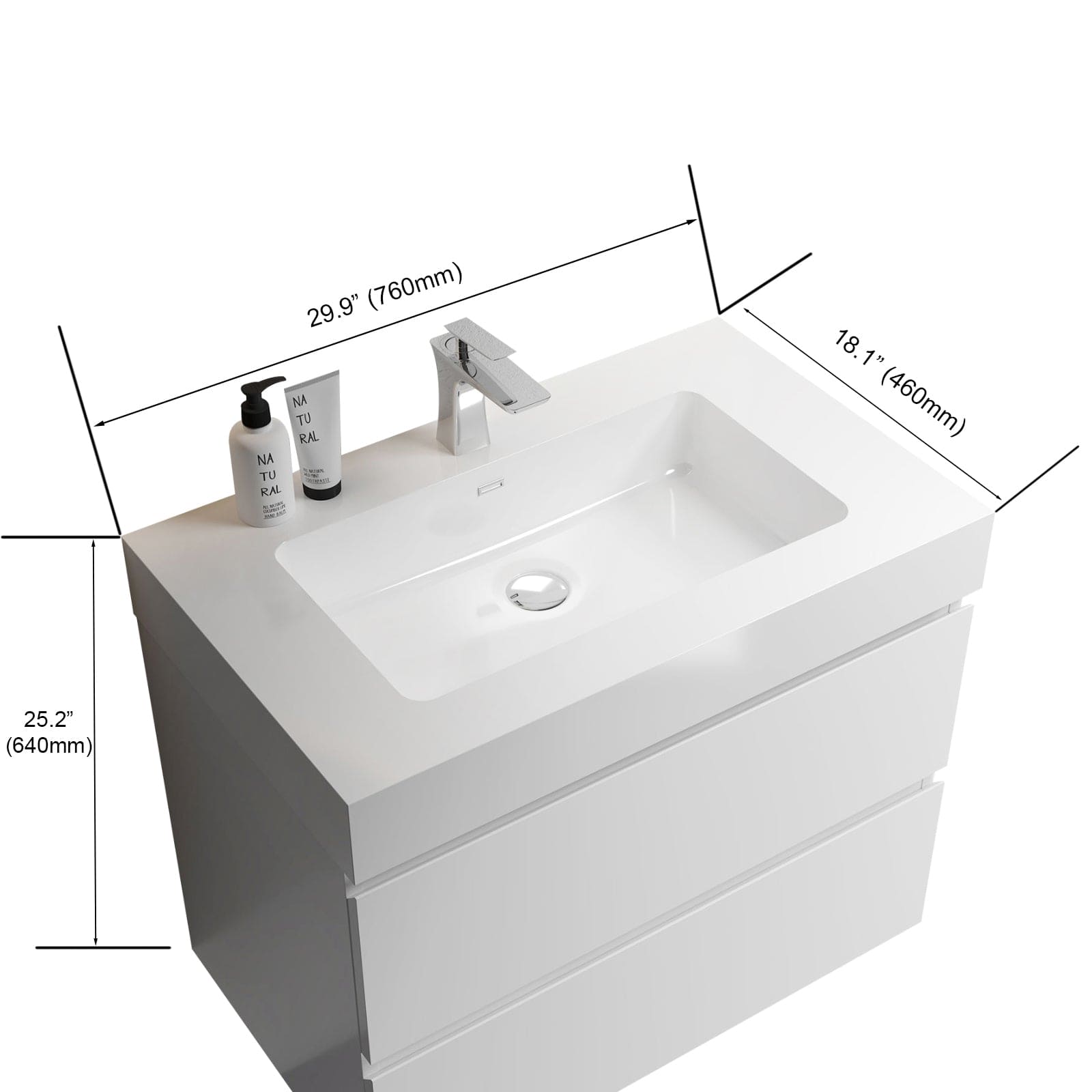 Alice 30" White Bathroom Vanity with Sink, Large Storage Wall Mounted Floating Bathroom Vanity for Modern Bathroom, One-Piece White Sink Basin without Drain and Faucet