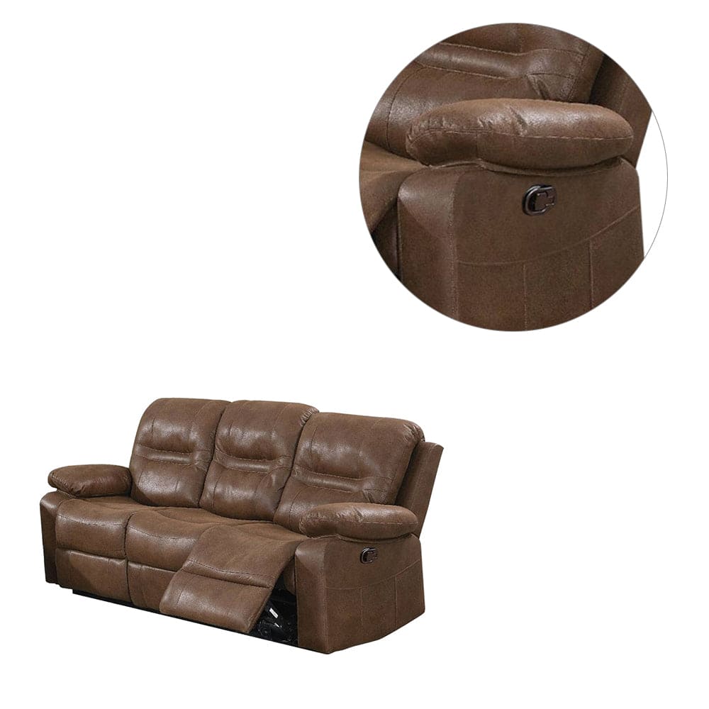 Brown Breathable Leatherette Manual Motion Sofa with Metal Reclining Mechanism and Pine Frame