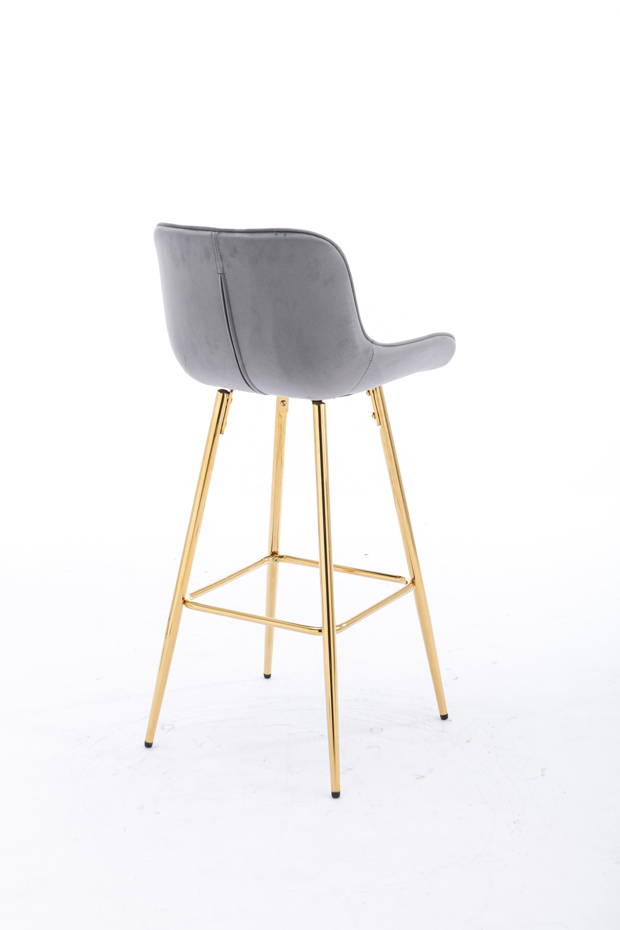 30 inch Set of 2 Bar Stools,with Chrome Footrest Velvet Fabric Counter Stool Golden Leg Simple High Bar Stool,GRAY