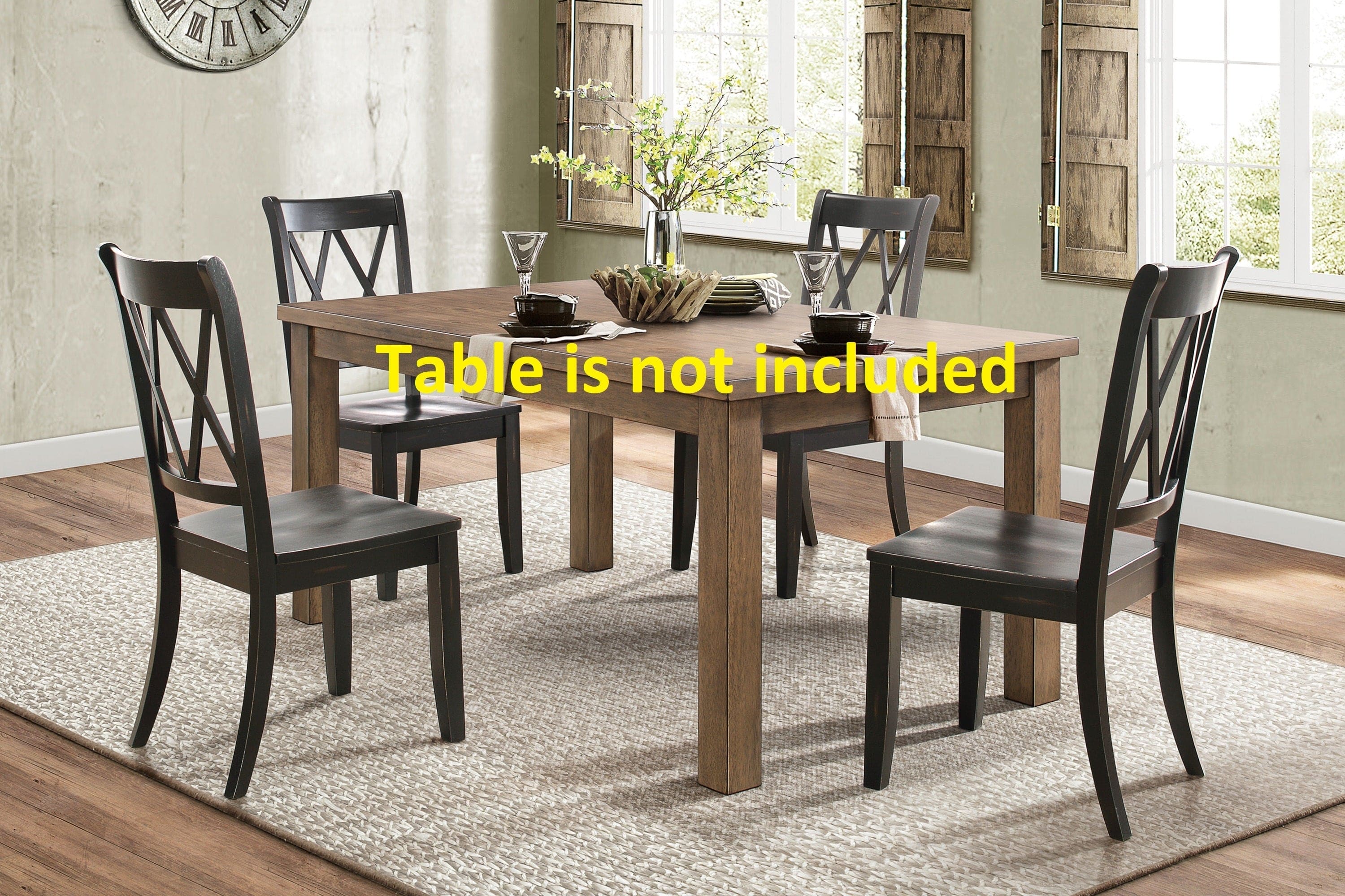 Casual Black Finish Side Chairs Set of 2 Pine Veneer Transitional Double-X Back Design Dining Room Furniture