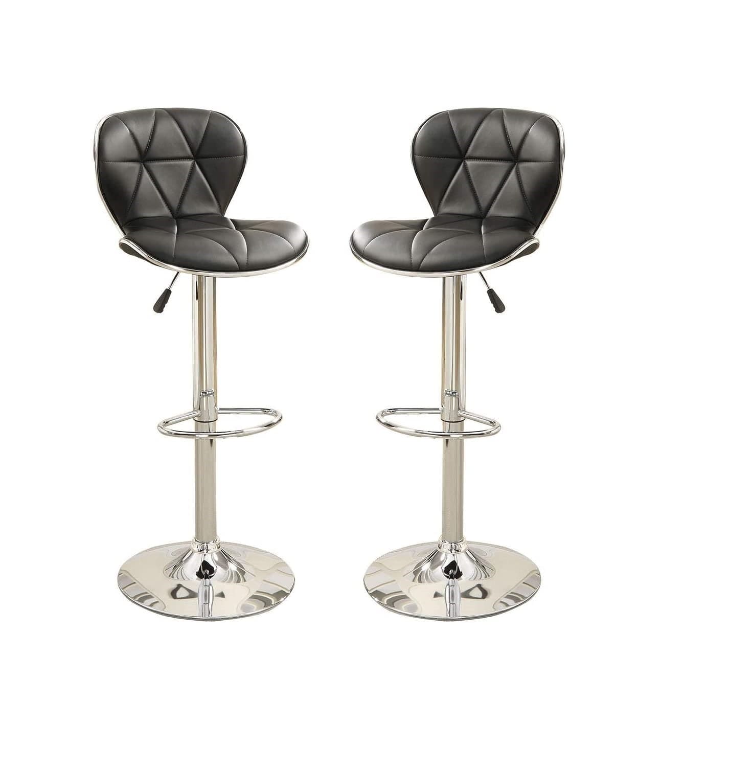 Black Faux Leather Stool Counter Height Chairs Set of 2 Adjustable Height Kitchen Island Stools Gas Lift Chrome Base.