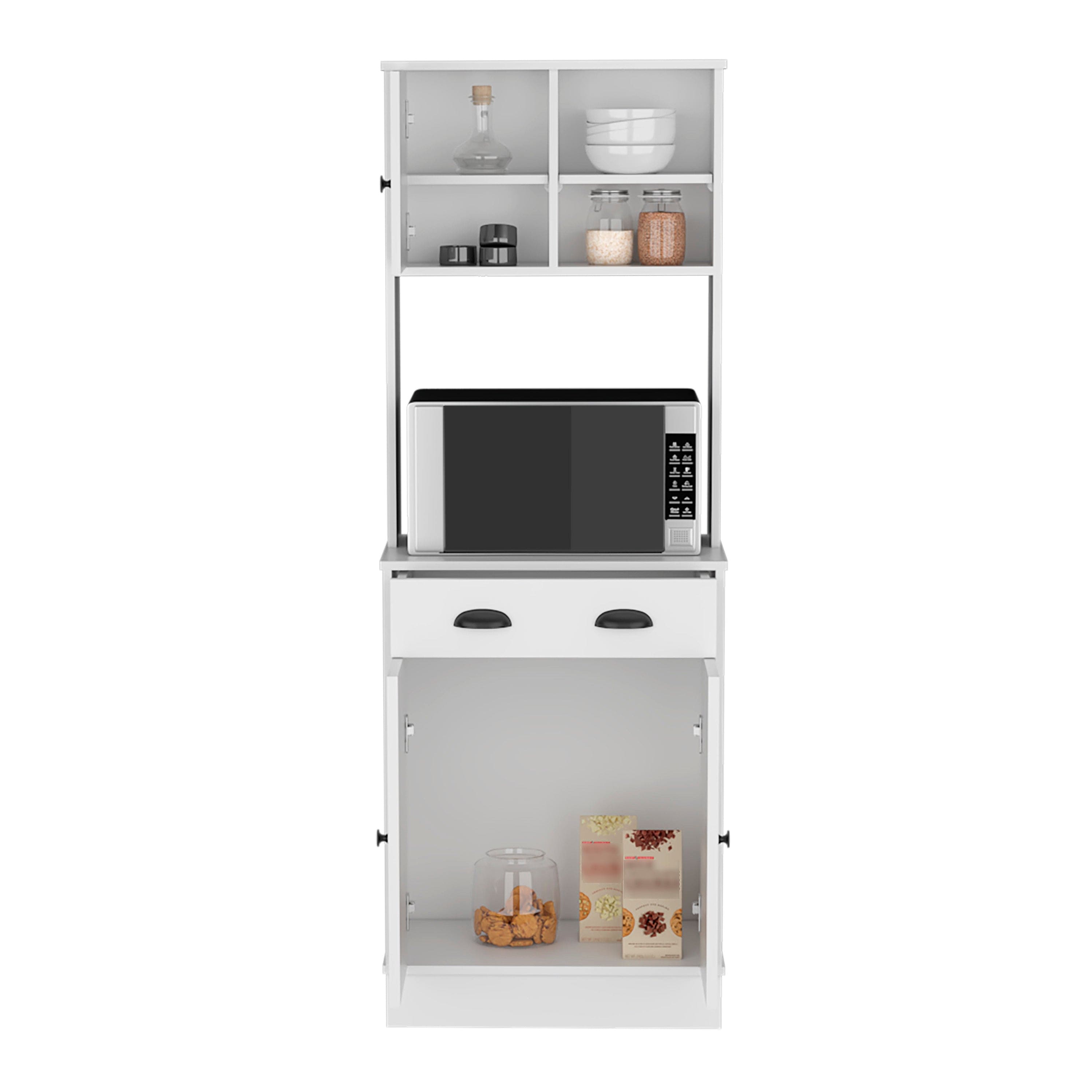 Microwave Storage Stand with 3-Doors and Drawer Arlington, White Finish