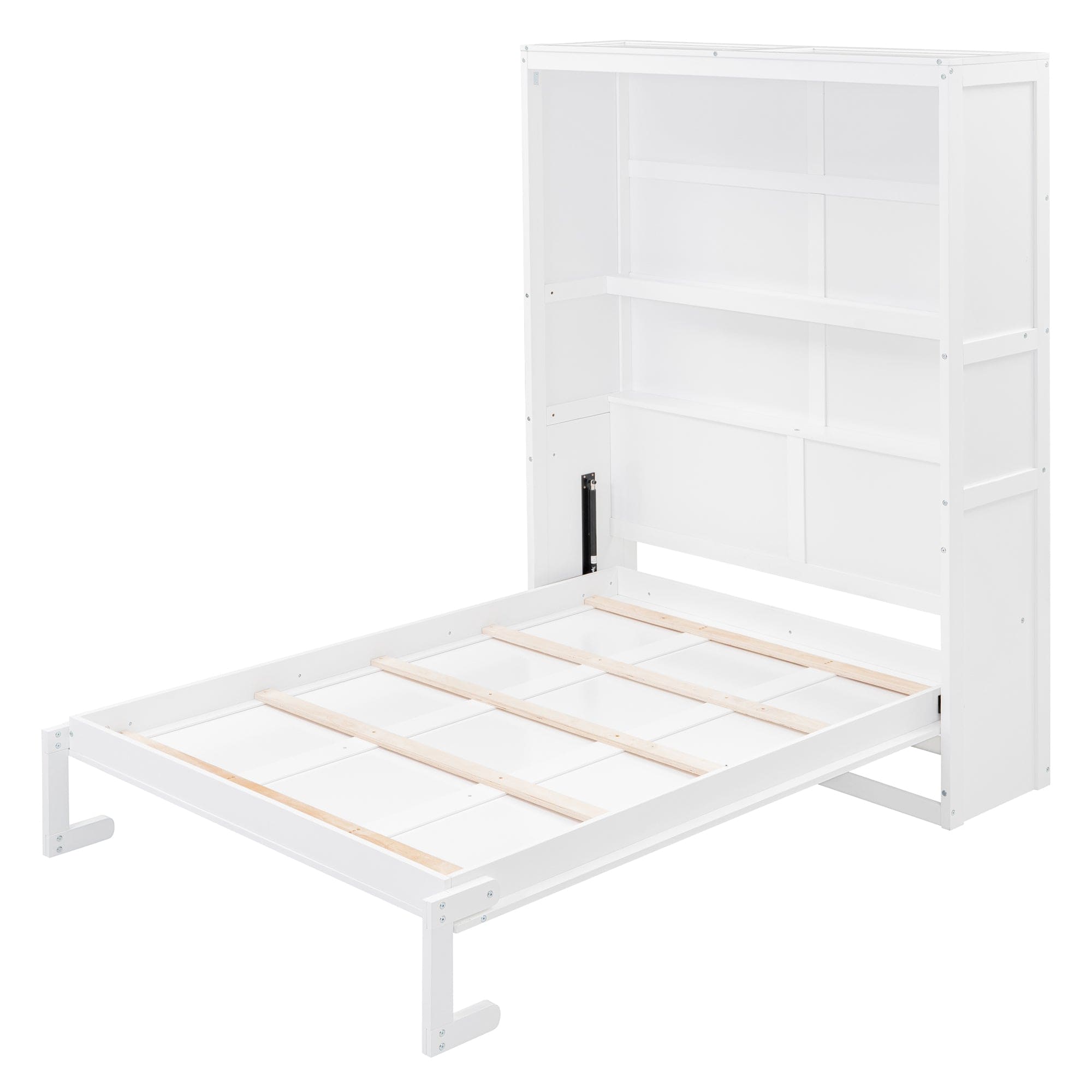 Full Size Murphy Bed Wall Bed with Shelves,White