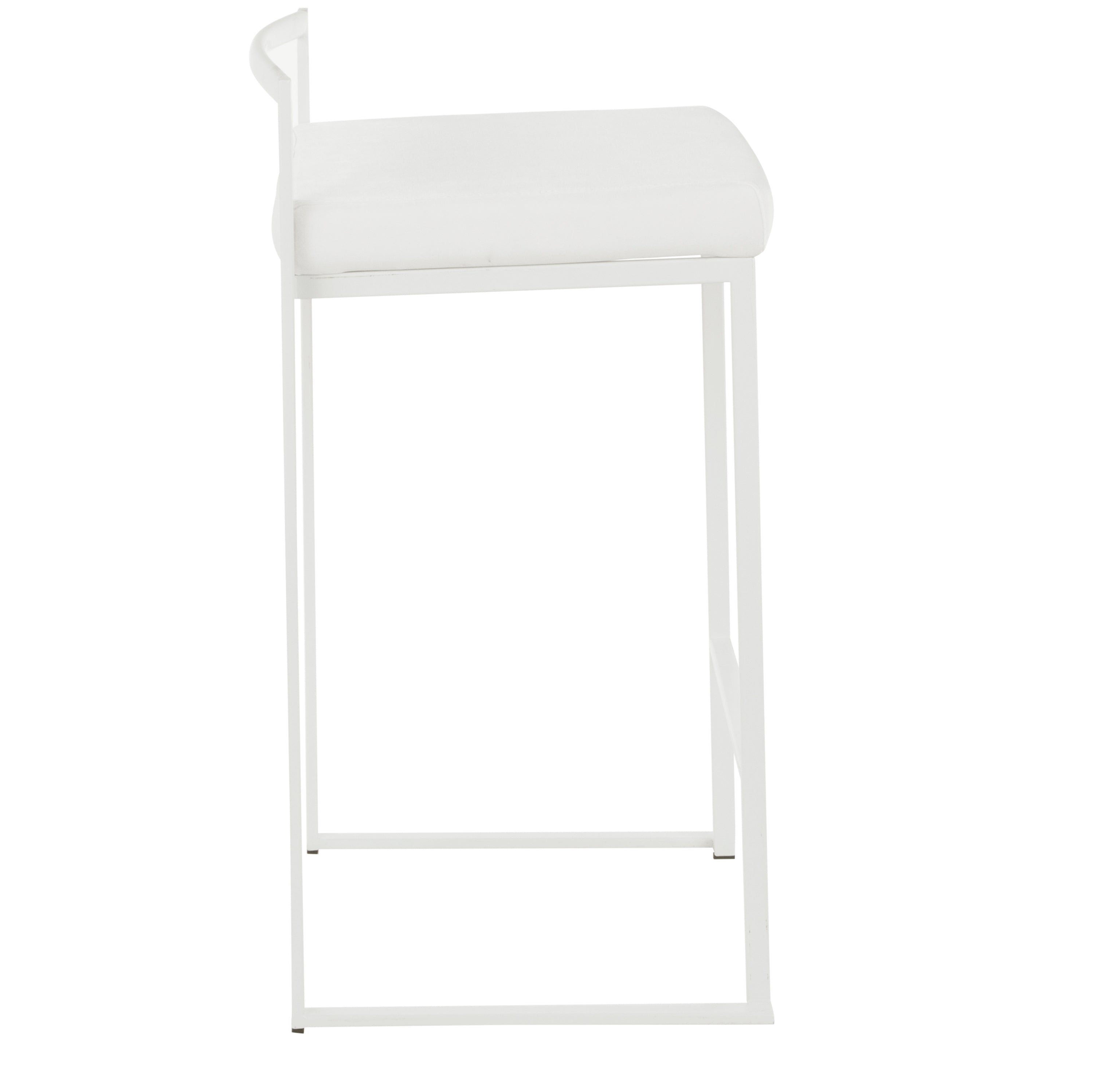 Fuji Contemporary Stackable Counter Stool in White with White Velvet Cushion by LumiSource - Set of 2