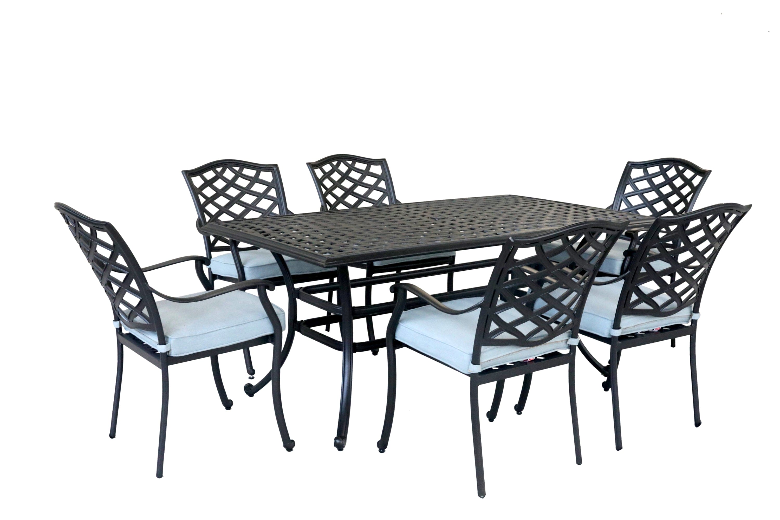 Aluminum 7-Piece Rectangular Dining Set With 6 Arm Chairs, Light Blue