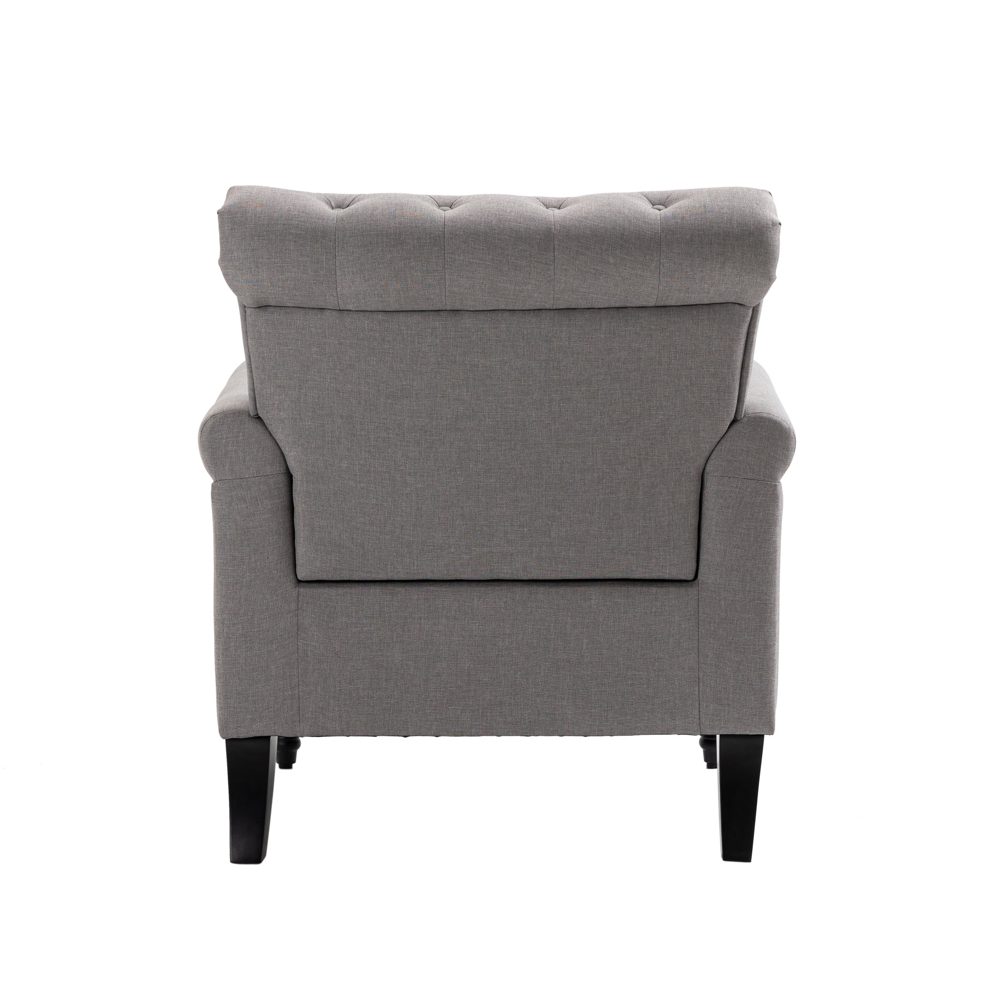 Mid-Century Modern Accent Chair, Linen Armchair w/Tufted Back/Wood Legs, Upholstered Lounge Arm Chair Single Sofa for Living Room Bedroom, Light grey